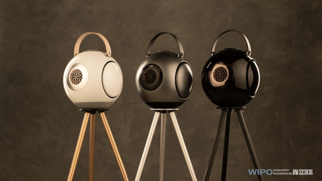 stylish speakers on tripod