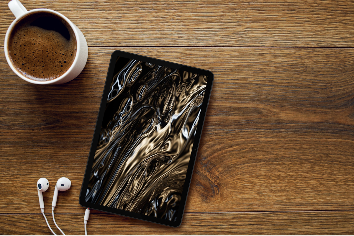 tablet on wooden table