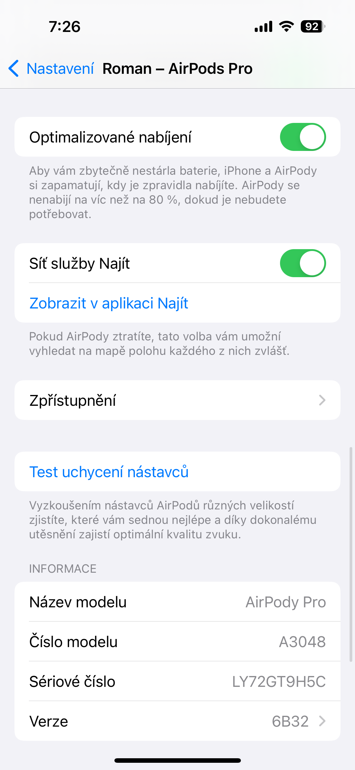 airpods pro settings screen