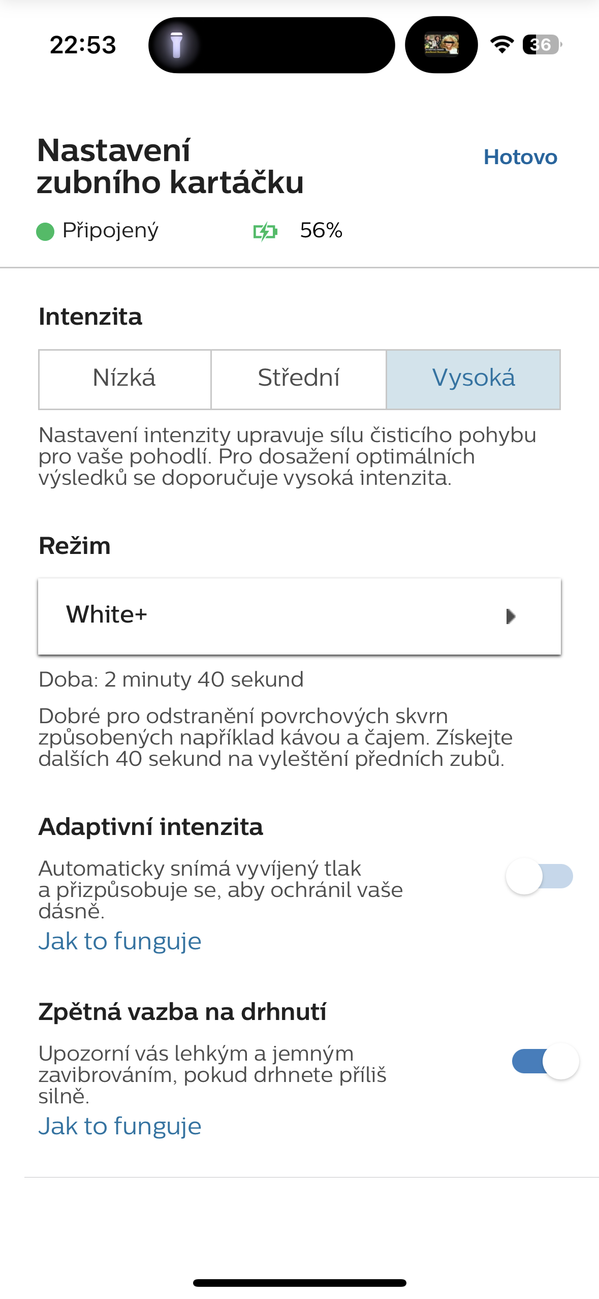 dental app brush intensity settings