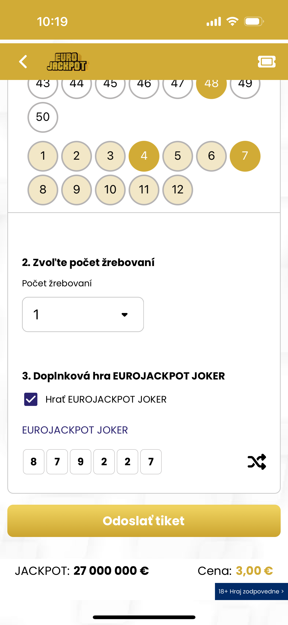 eurojackpot selection