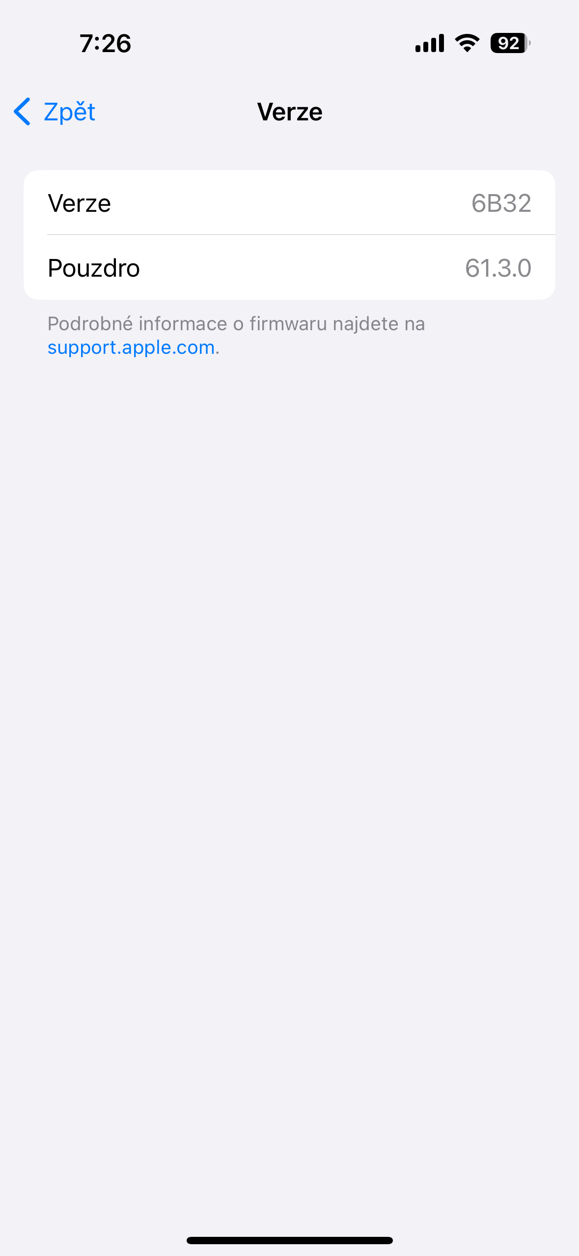 iphone version info screen