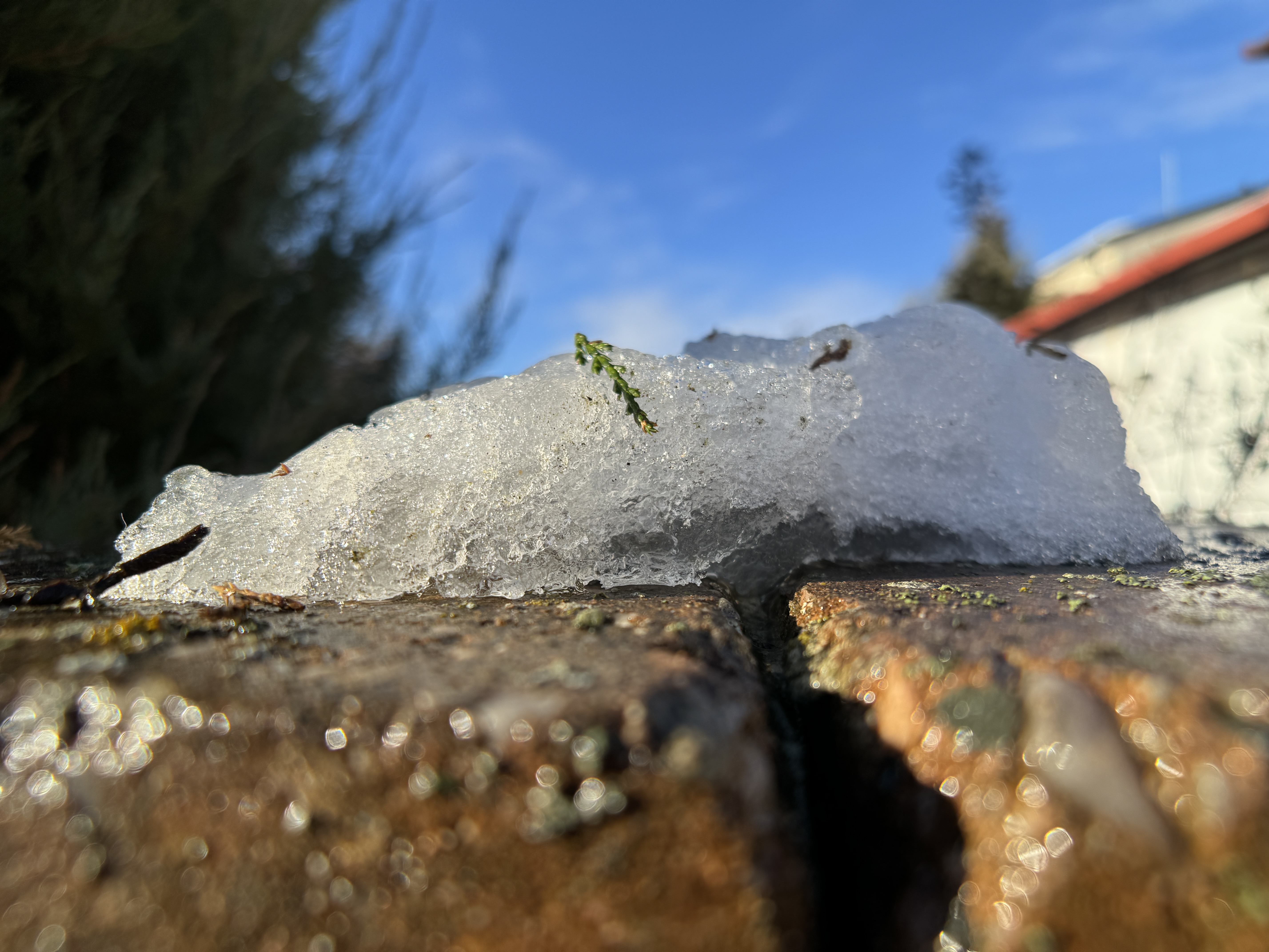 melting snow on brick