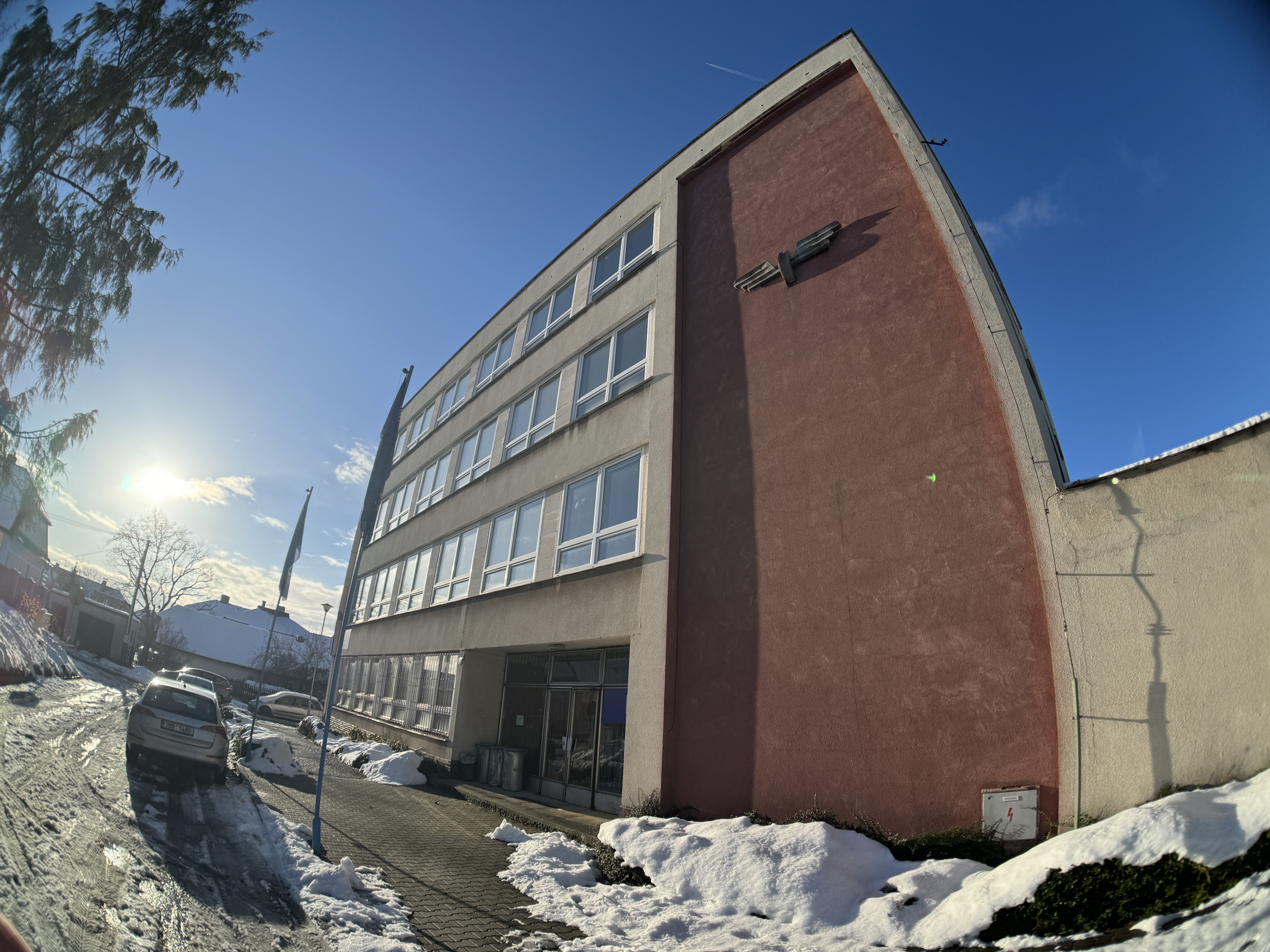 modern building in snow