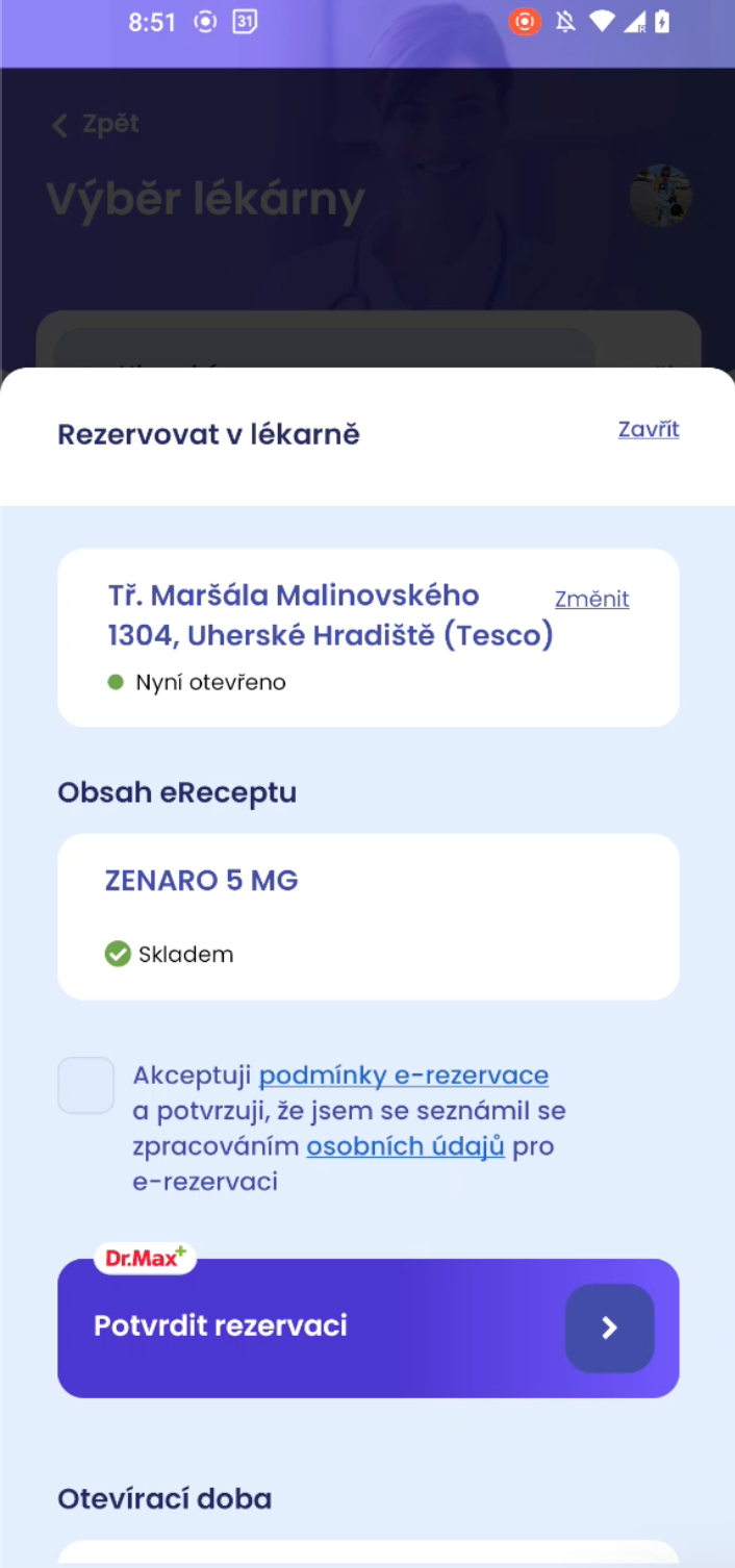 pharmacy reservation app screen