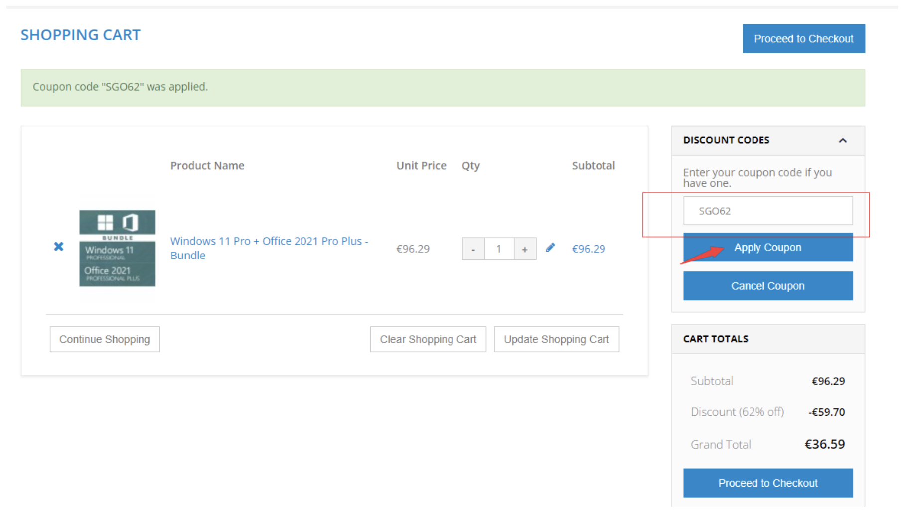 shopping cart coupon application