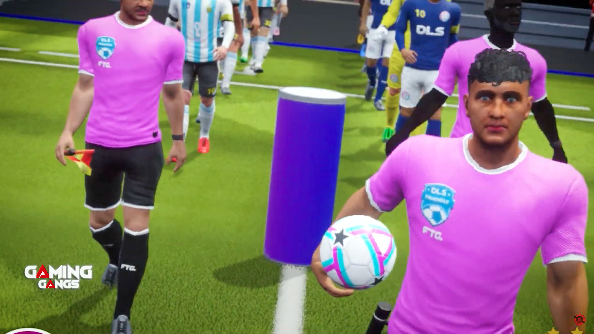 soccer game players pink jerseys