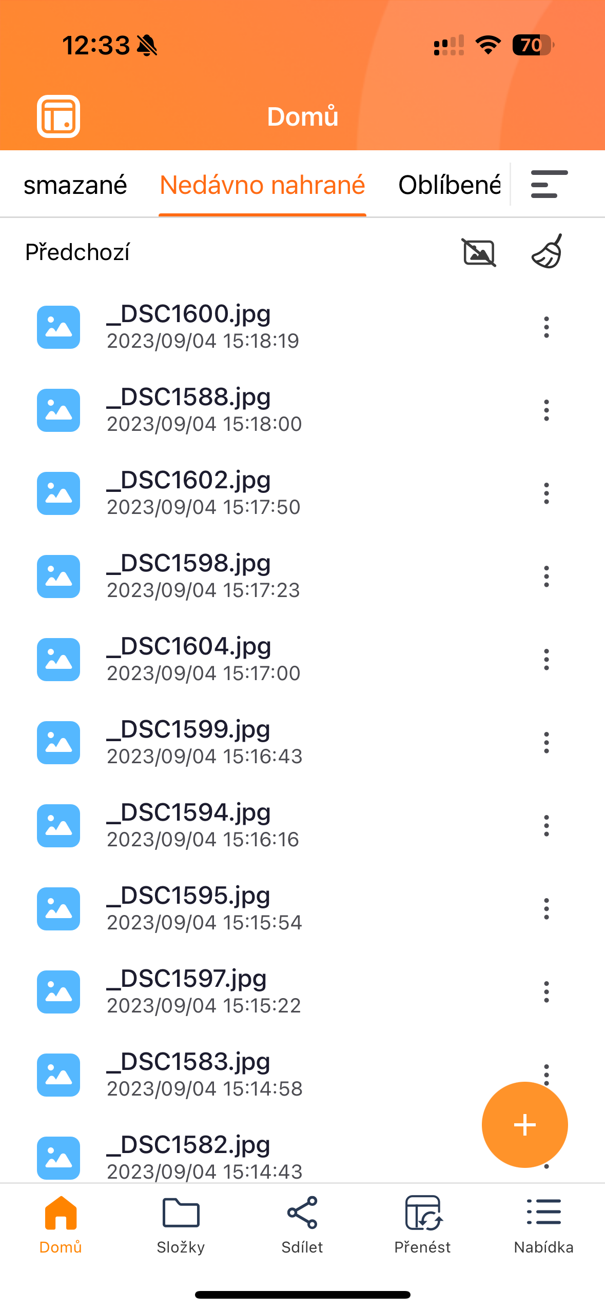uploaded files list screen