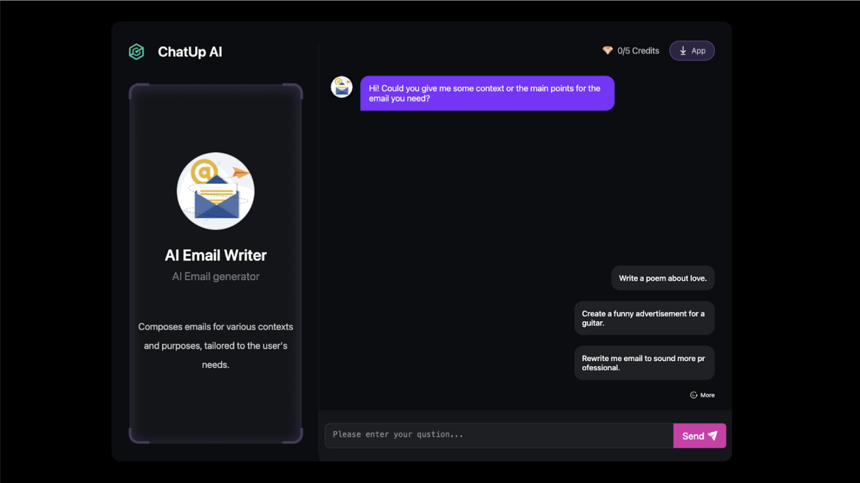 ai email writer interface