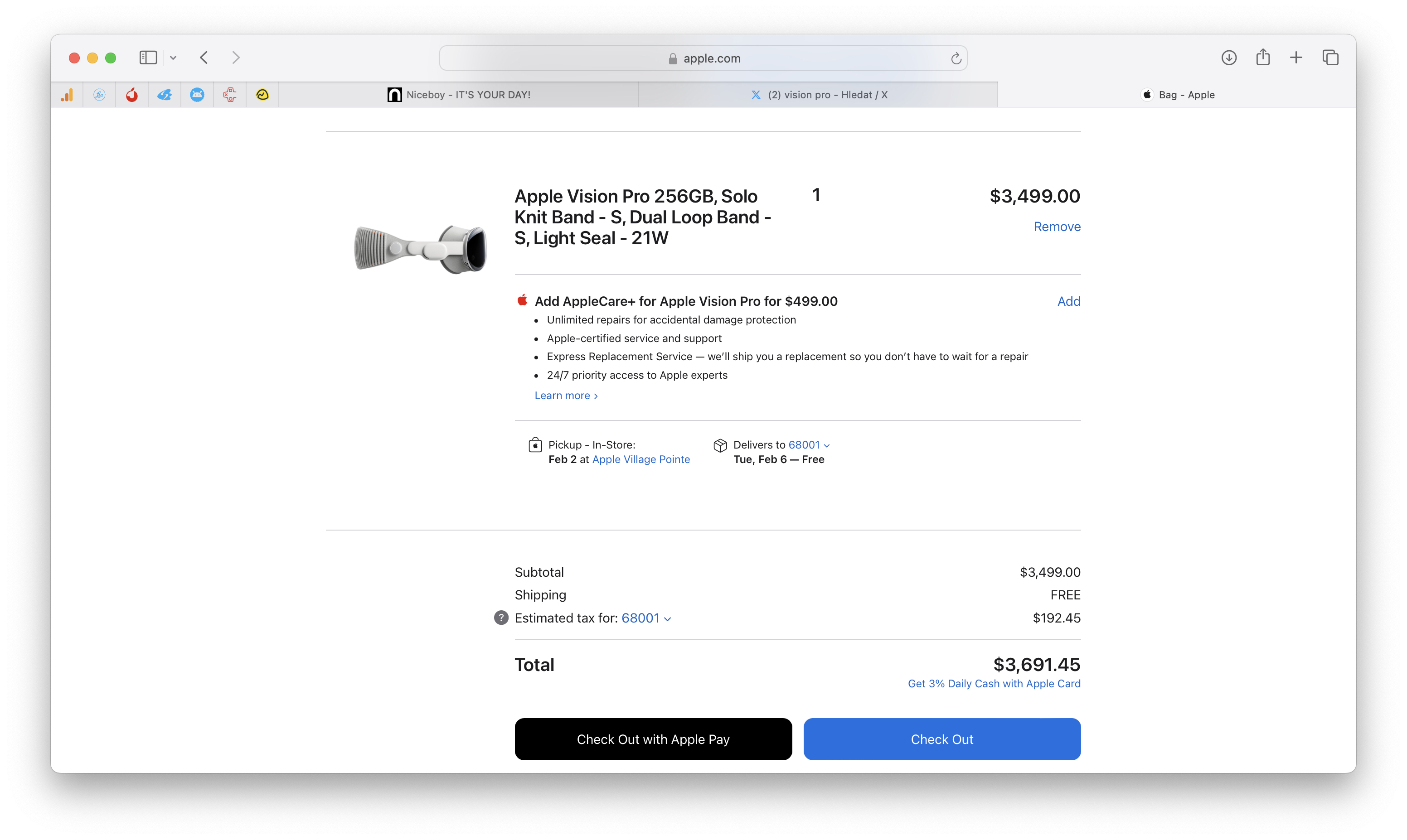 apple vision pro checkout page