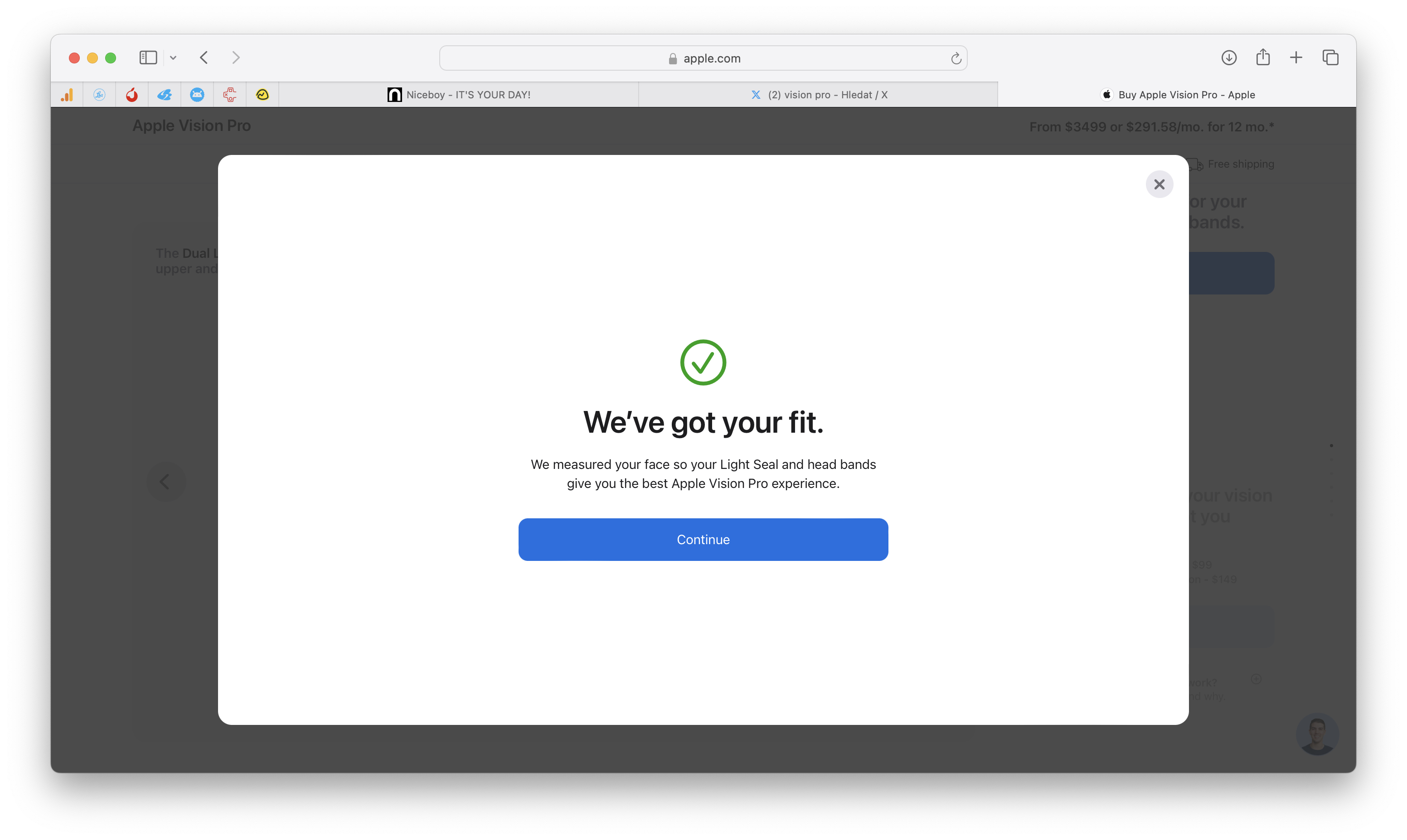 apple vision pro fit confirmation