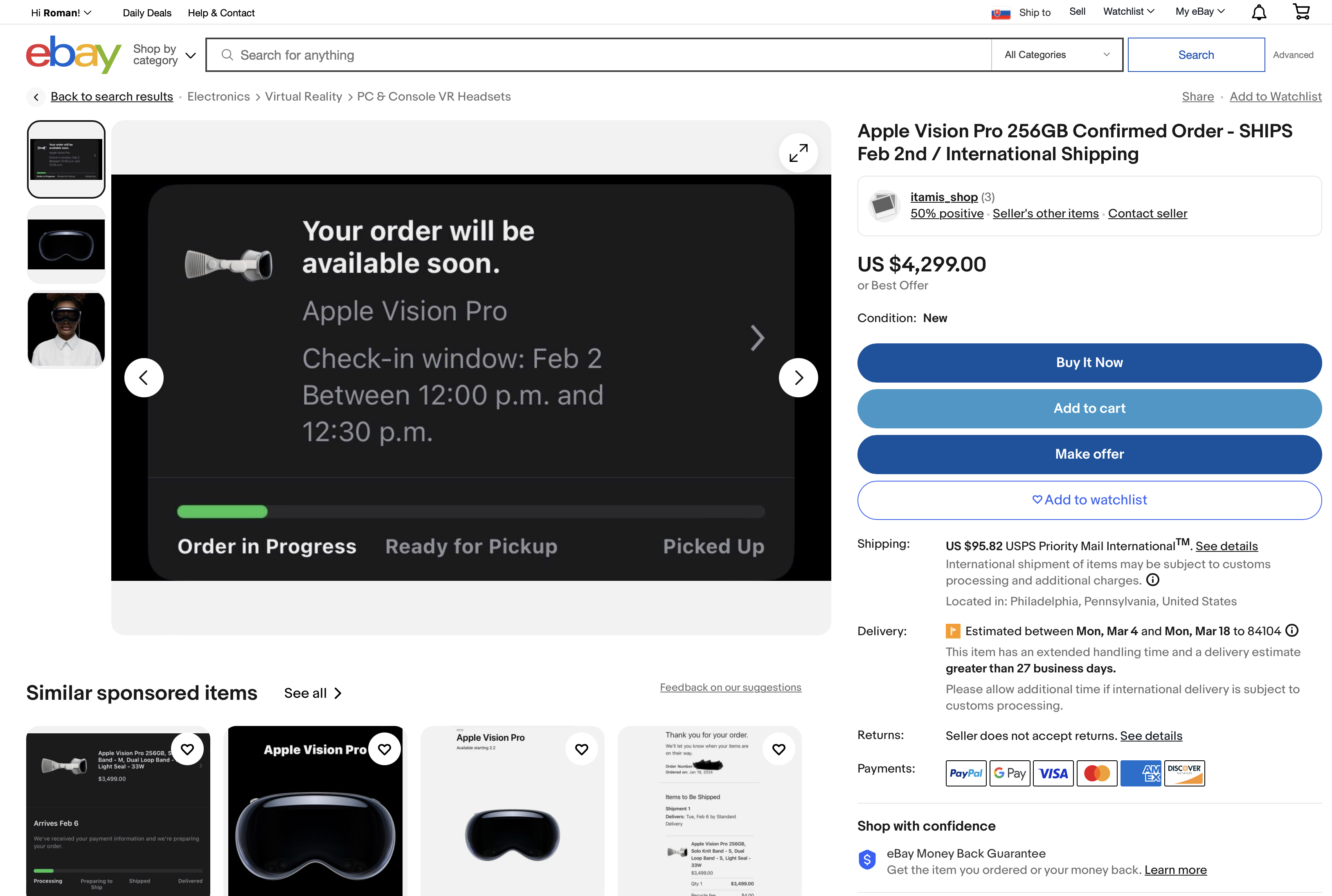 ebay apple vision pro order progress
