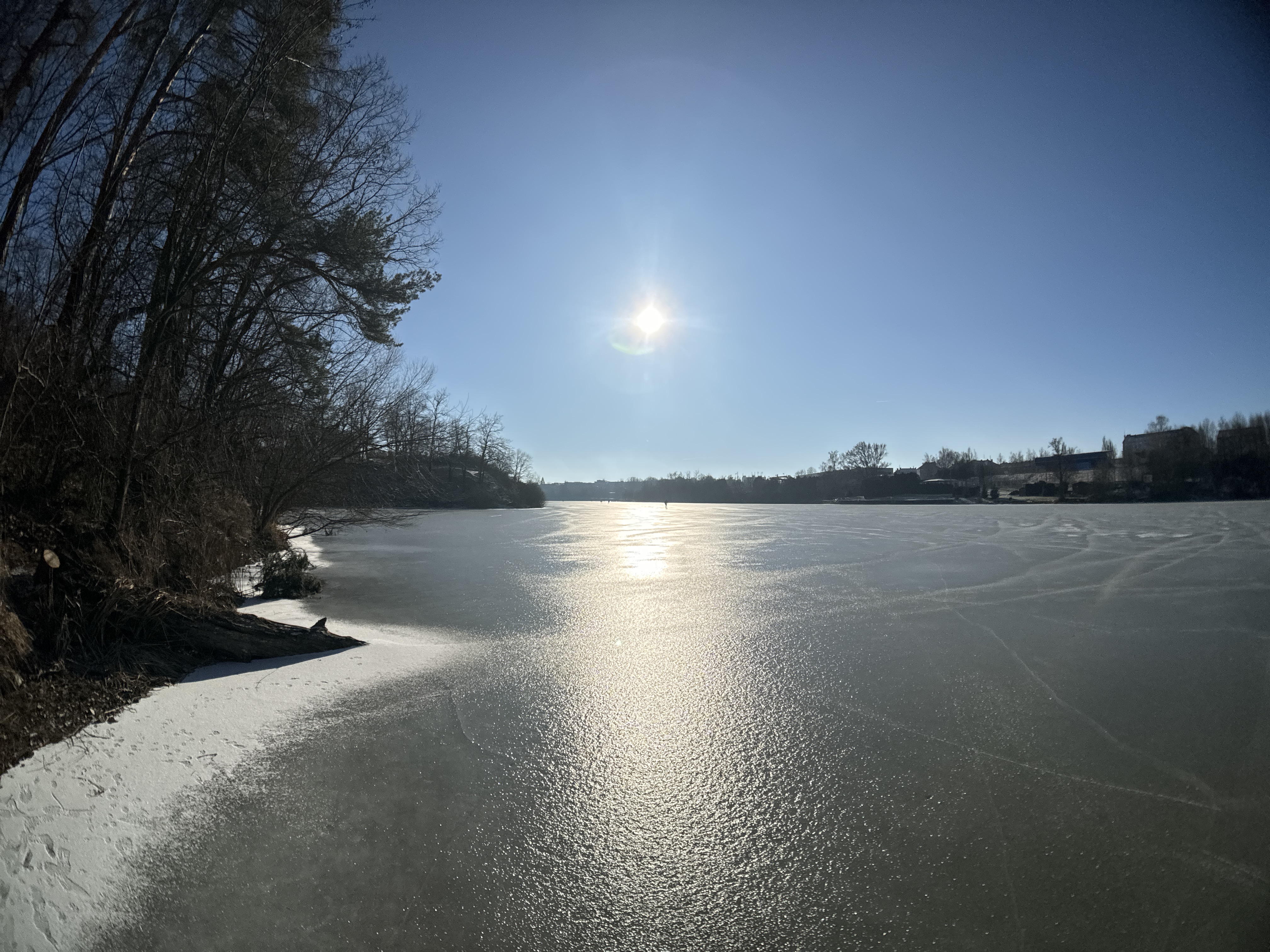 frozen lake sunlight