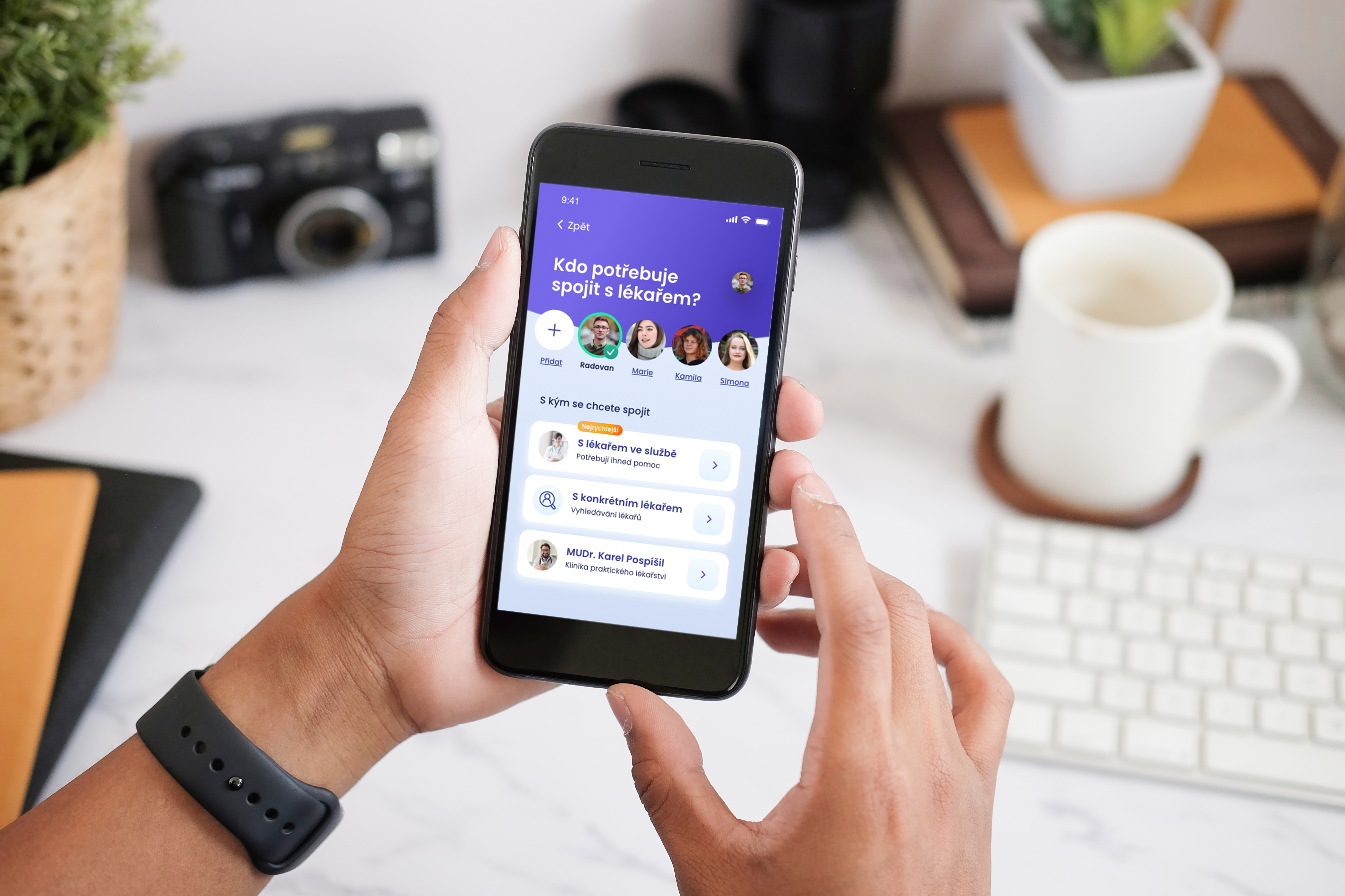 hand holding smartphone app