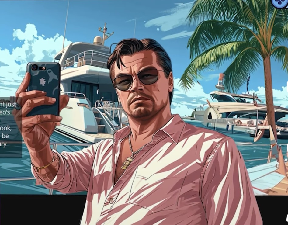 illustration man taking selfie yacht