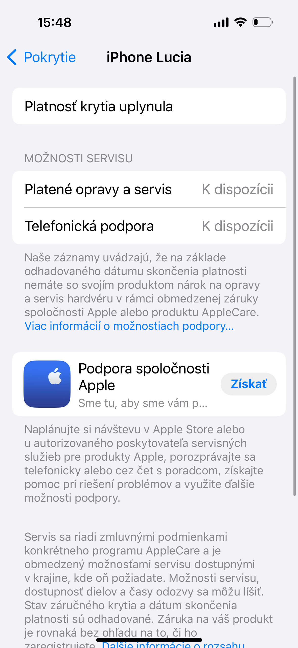 iphone service options screen
