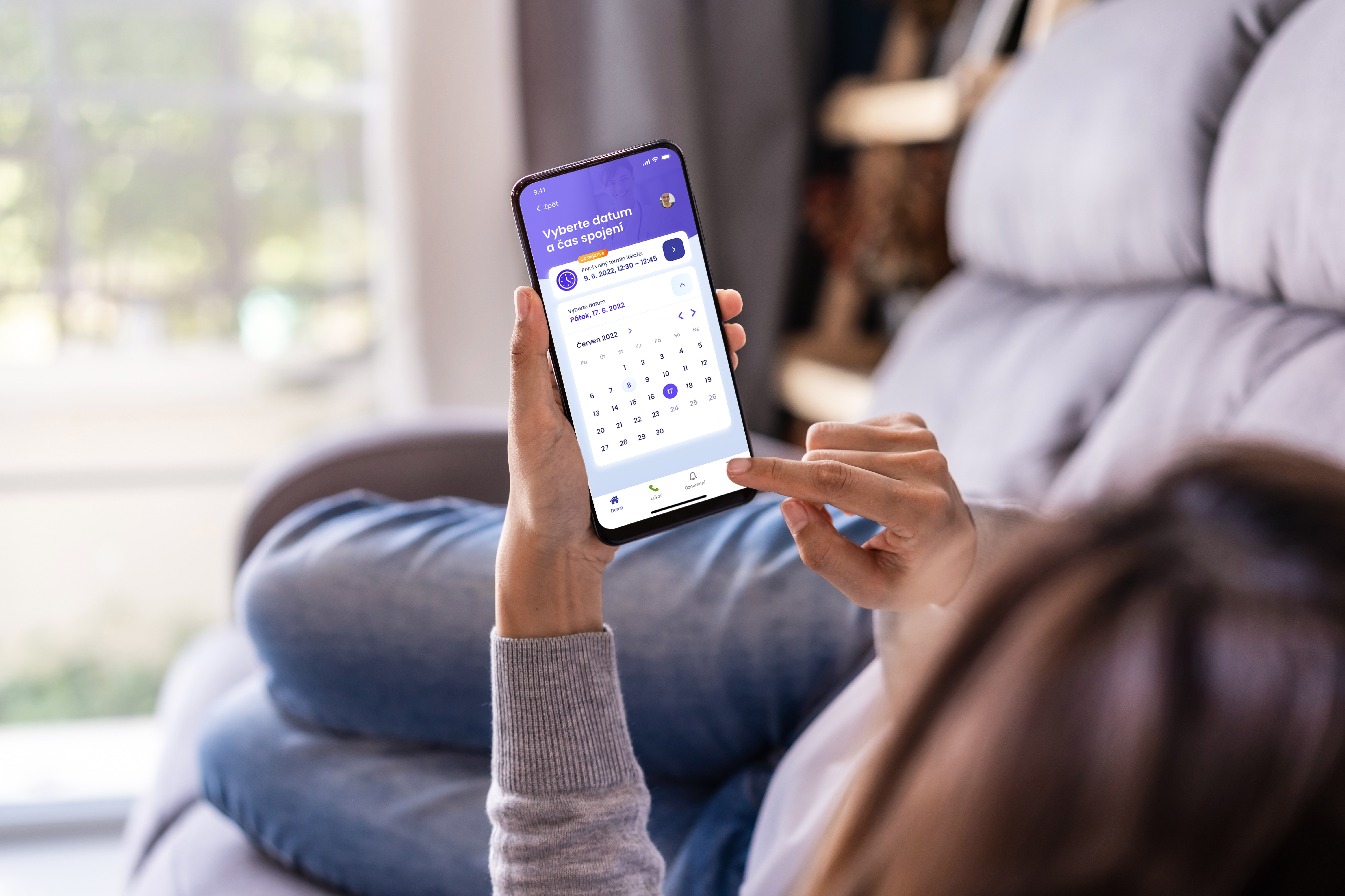 relaxed woman using smartphone