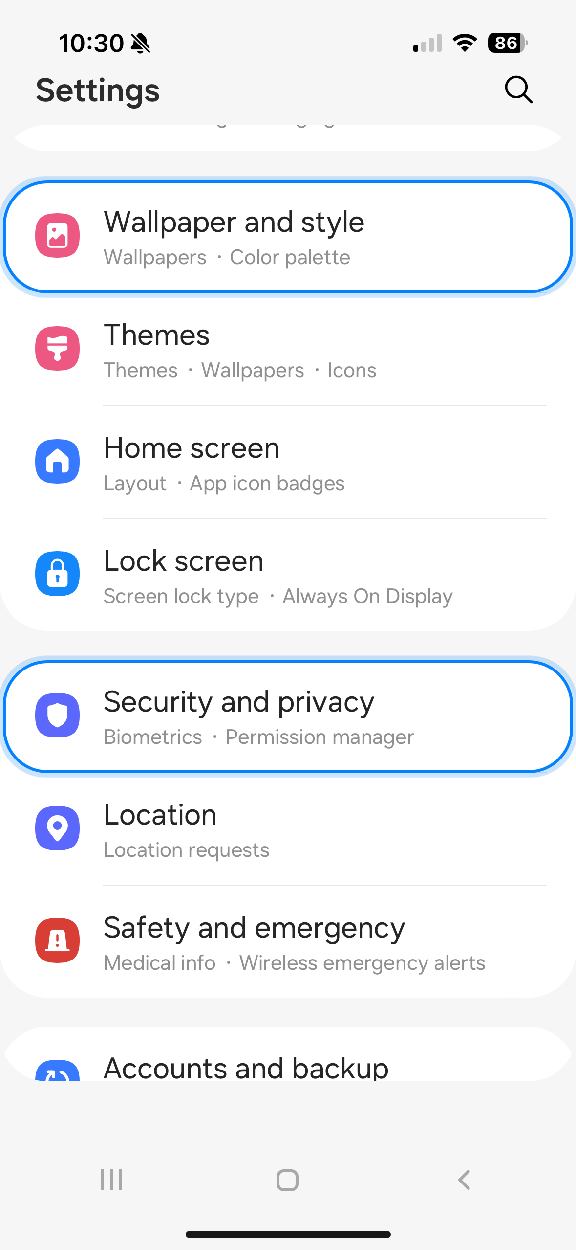 settings menu options