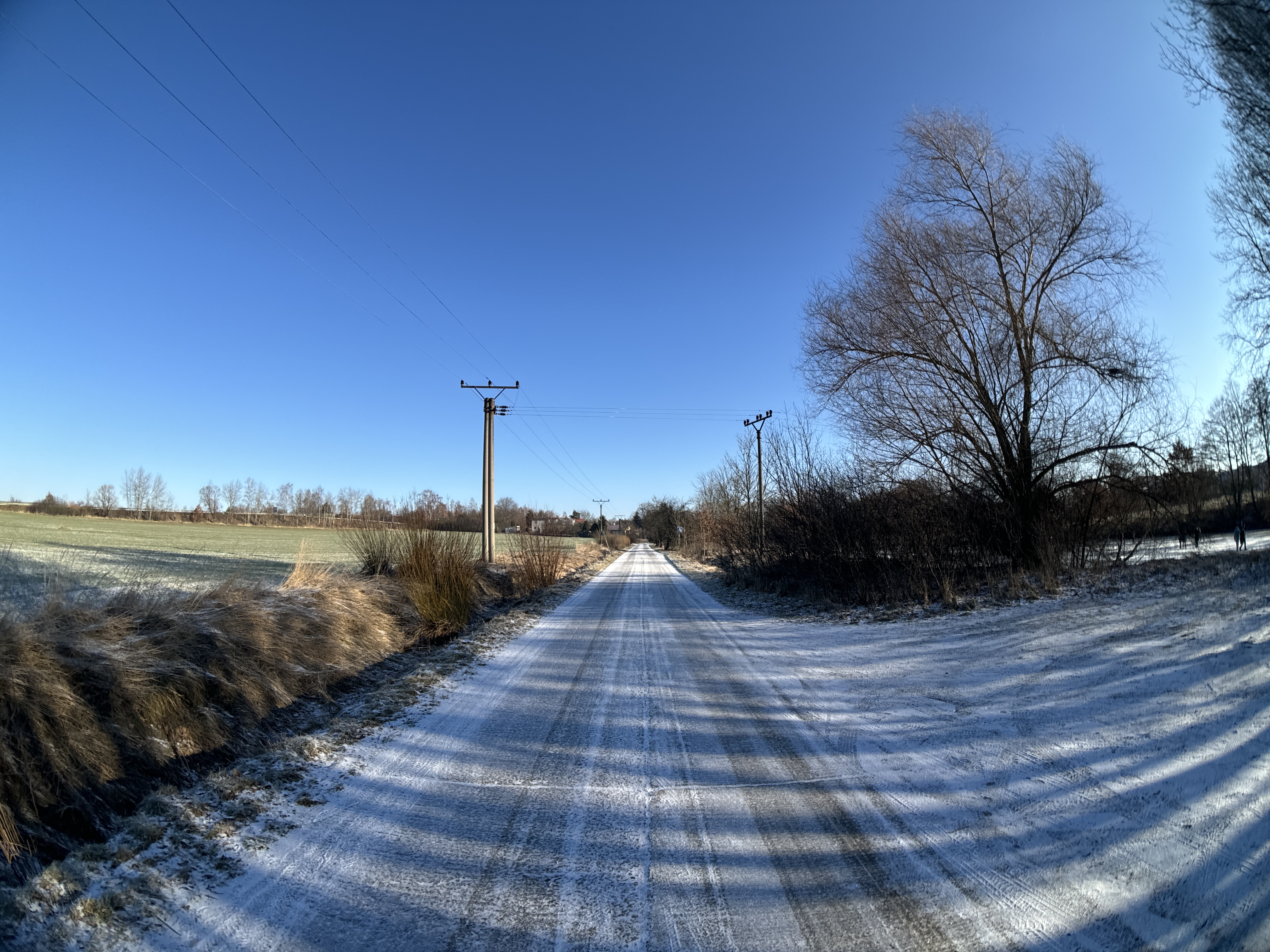 snowy road clear sky