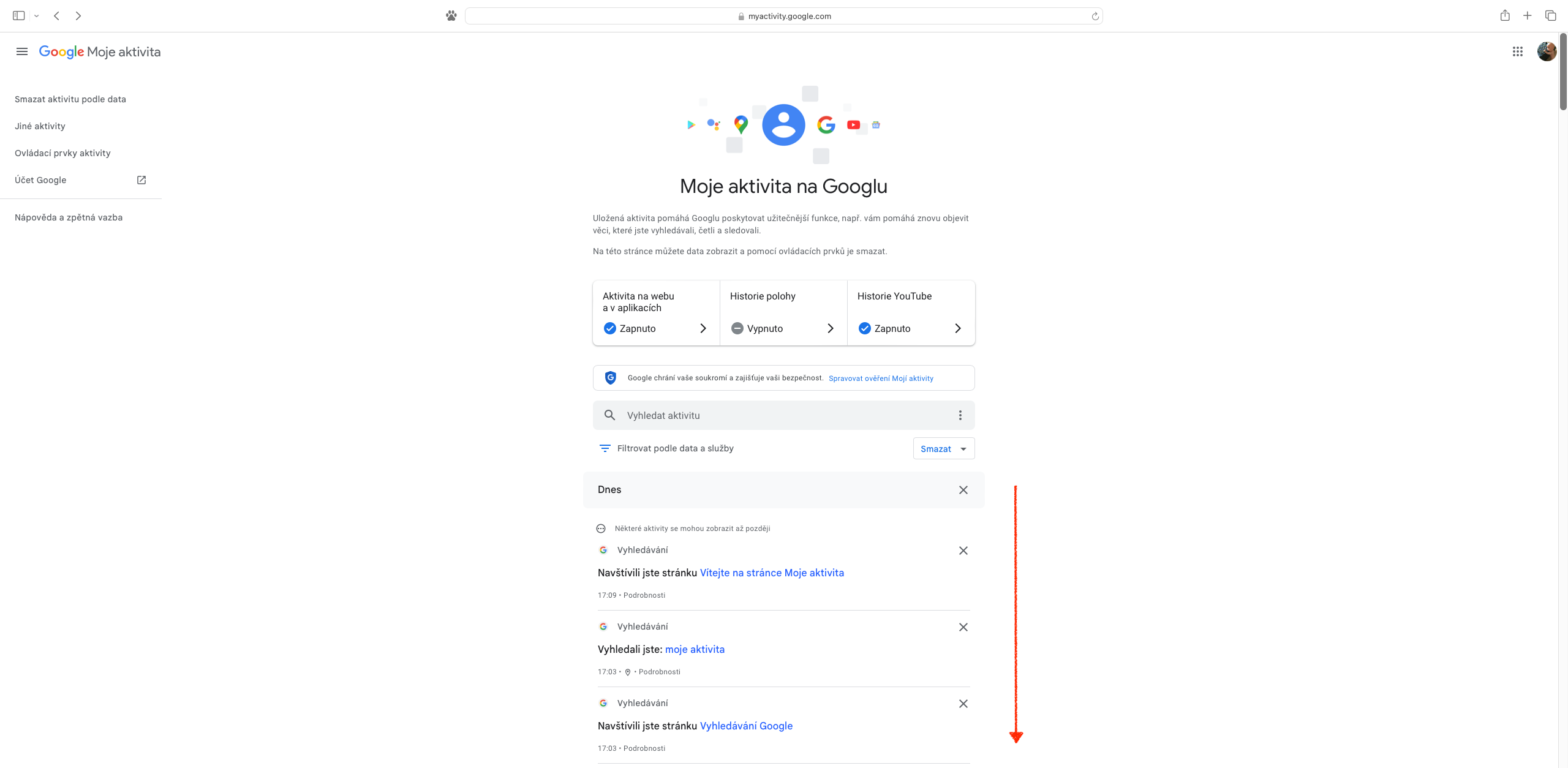 Google Moje aktivita screen 2