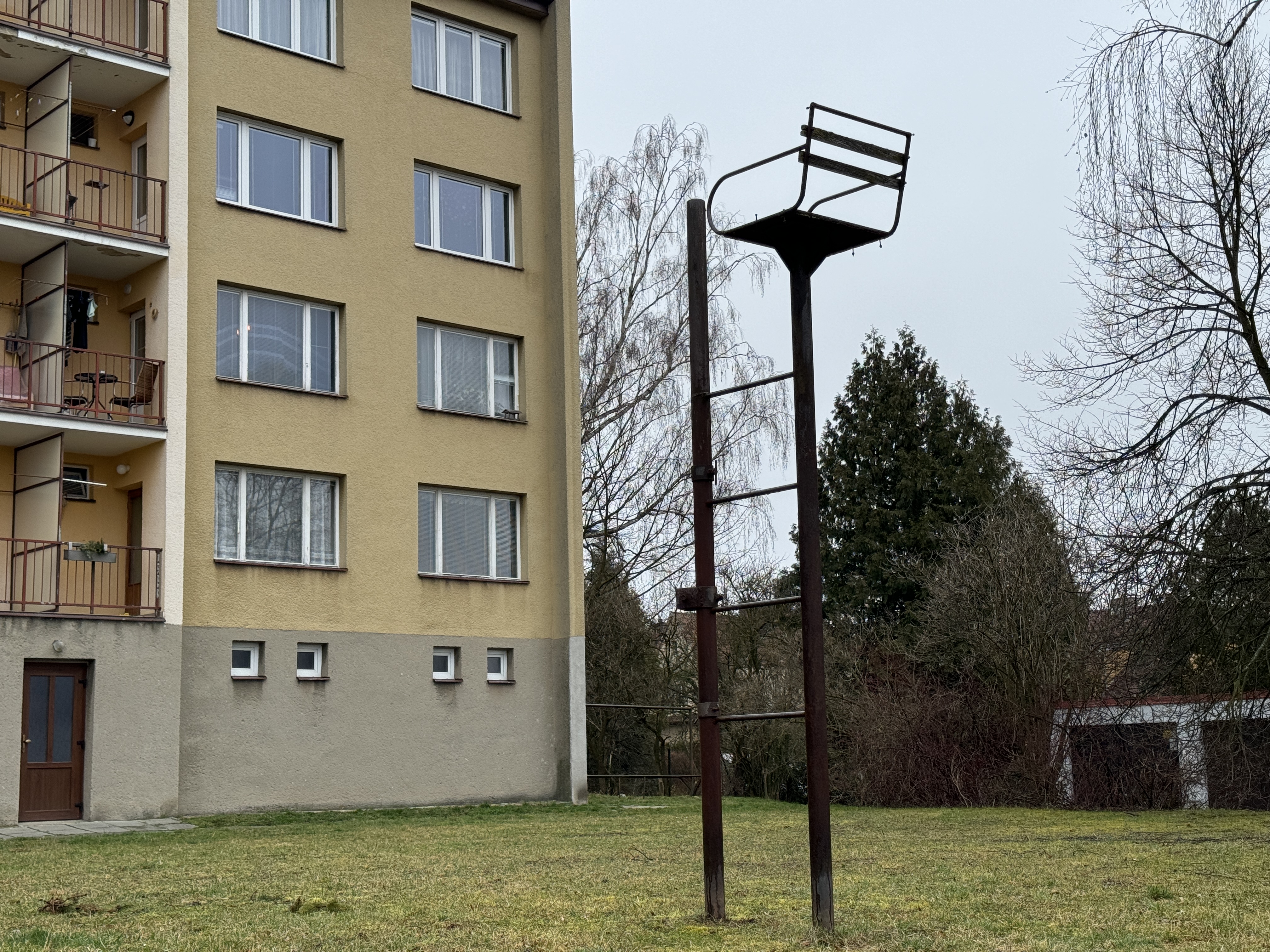 apartment building with metal structure