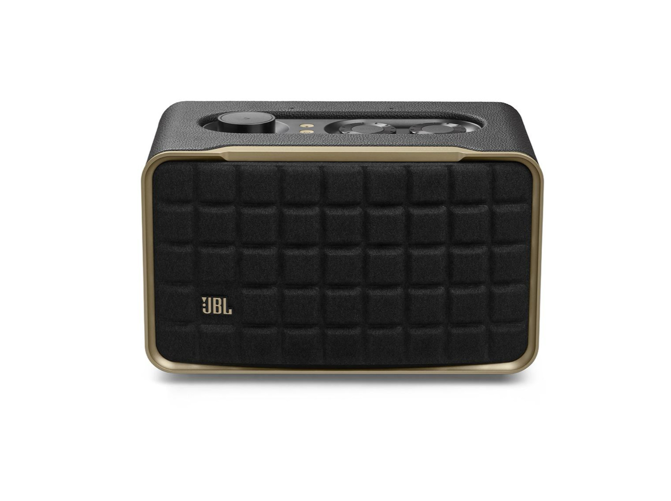 black jbl speaker front view