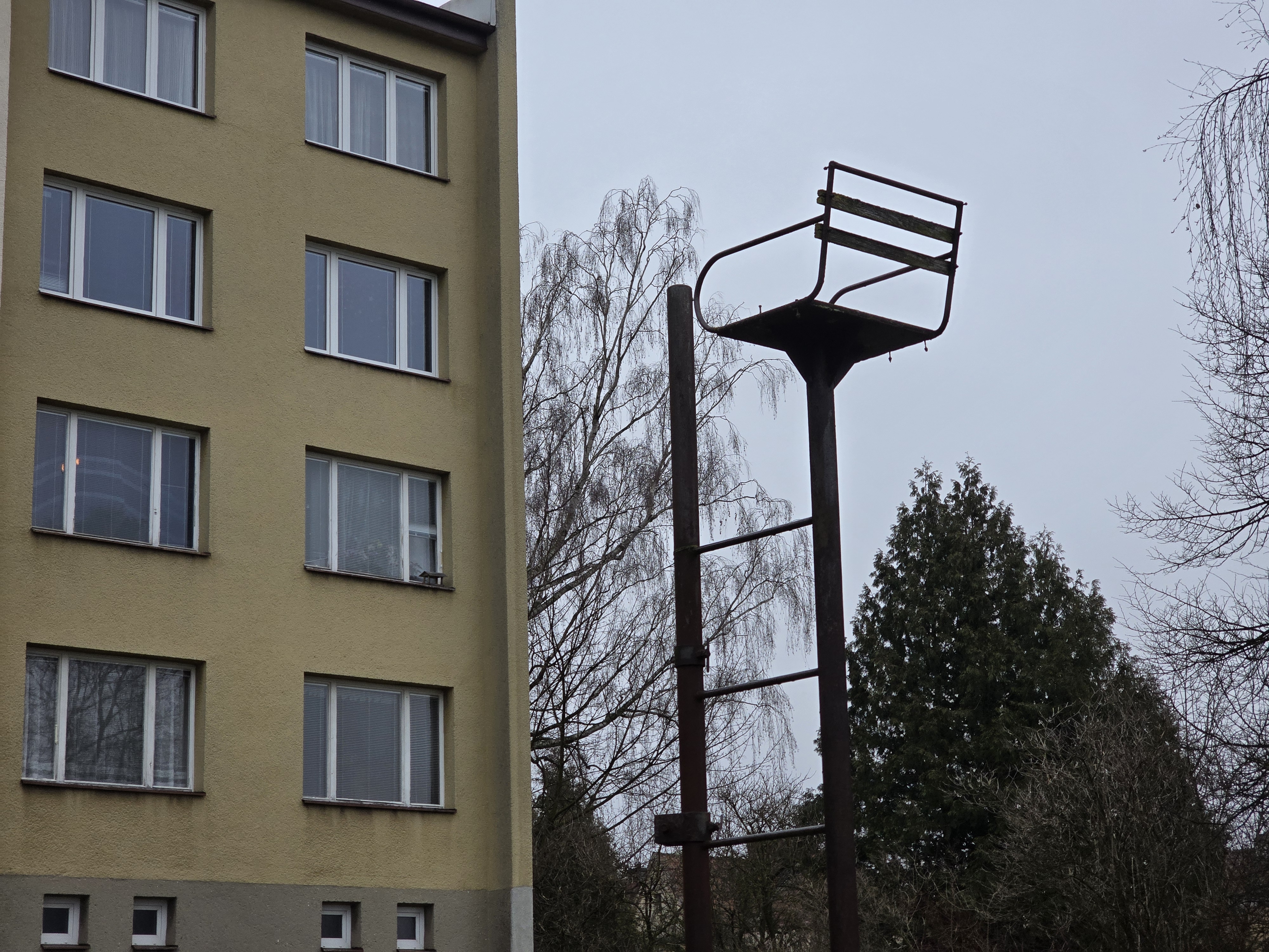 closeup apartment building yard