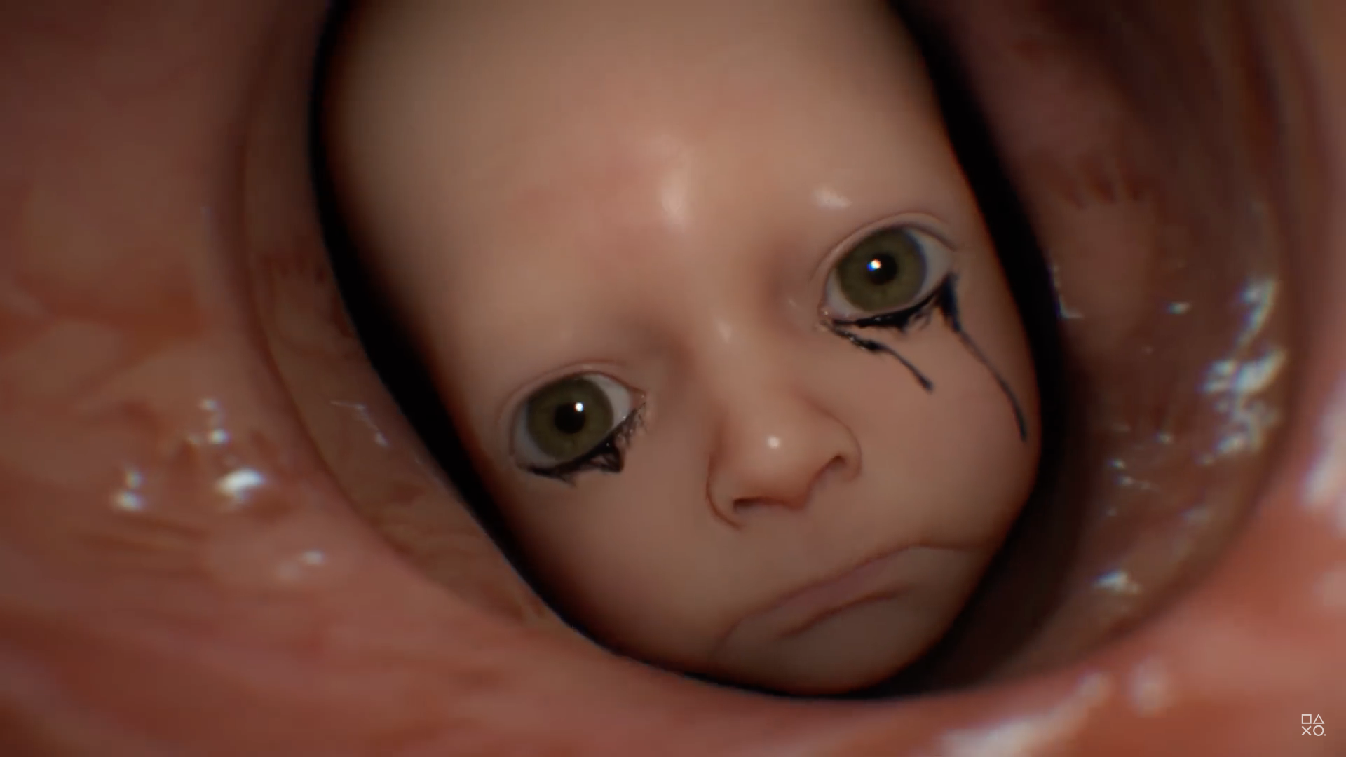 creepy baby face closeup