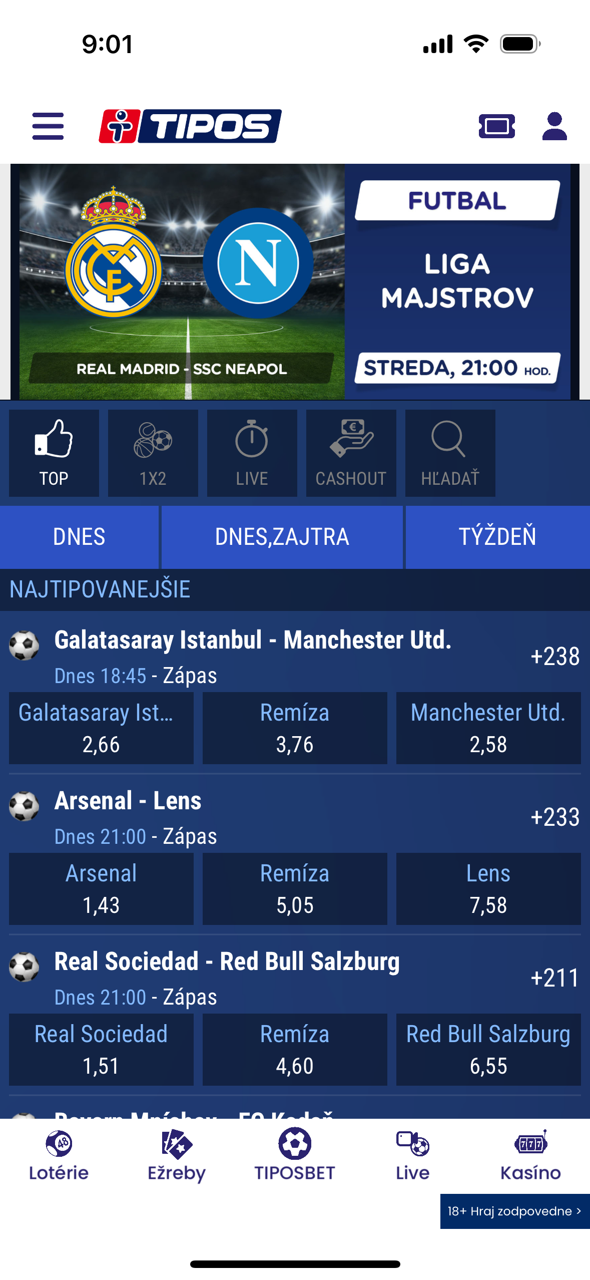 football match betting screen
