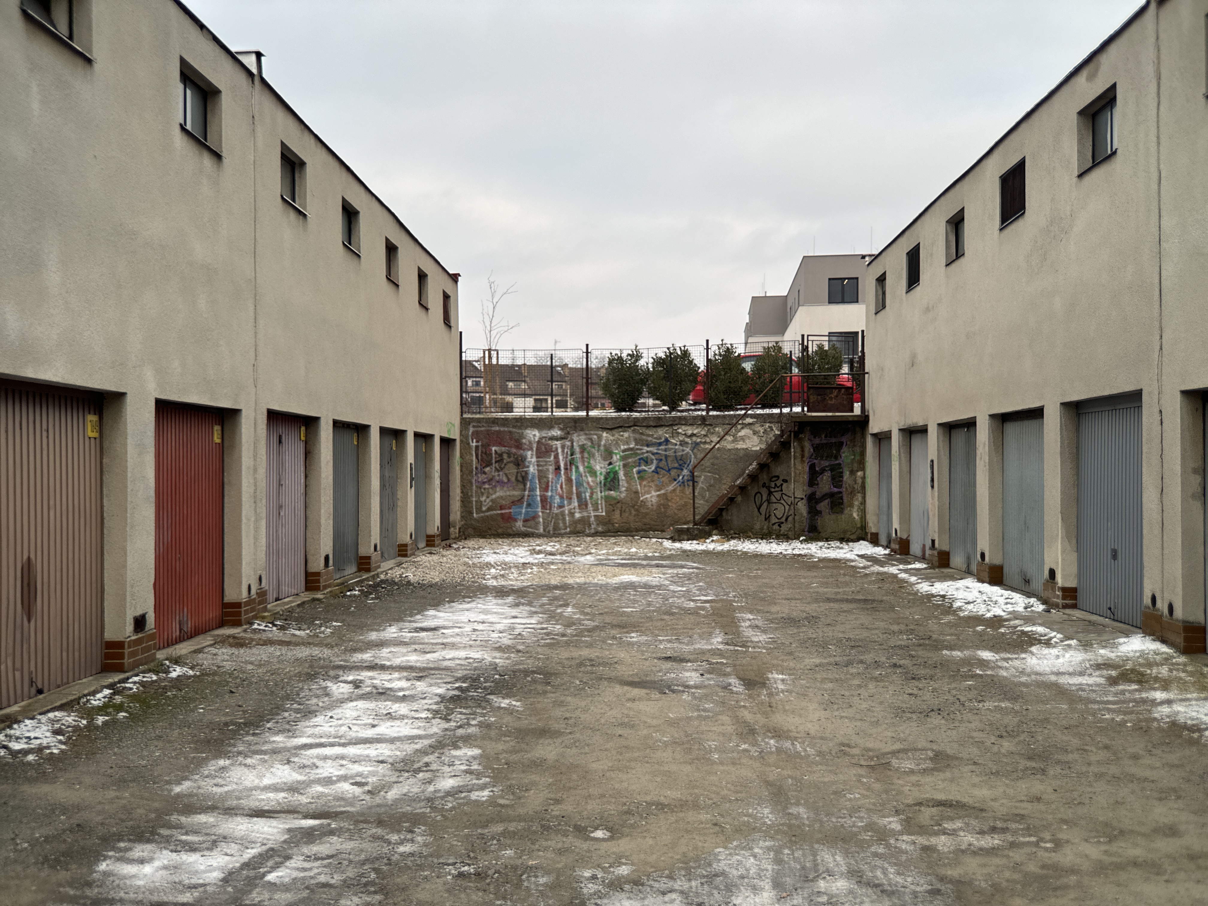 garage alley snowy ground