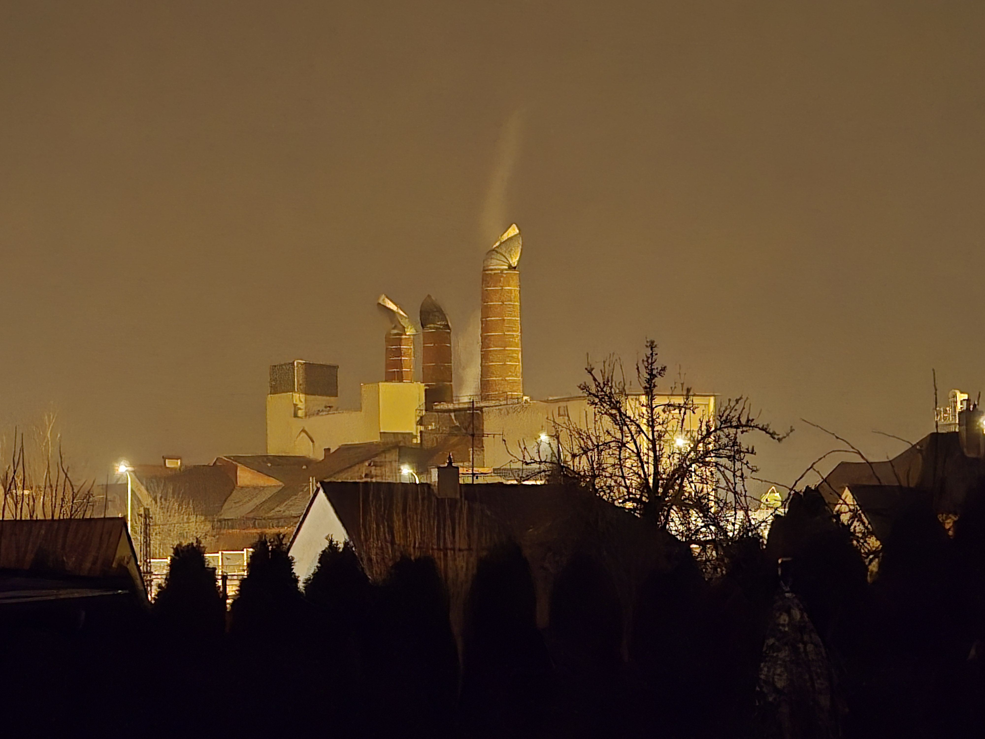 industrial chimneys night