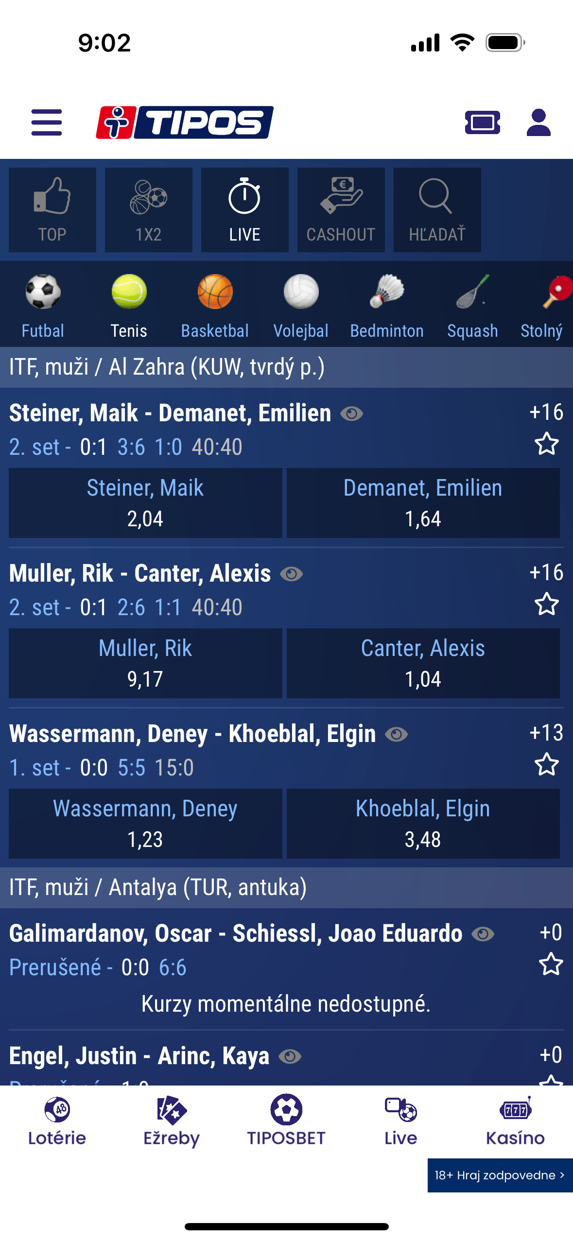 live tennis match betting
