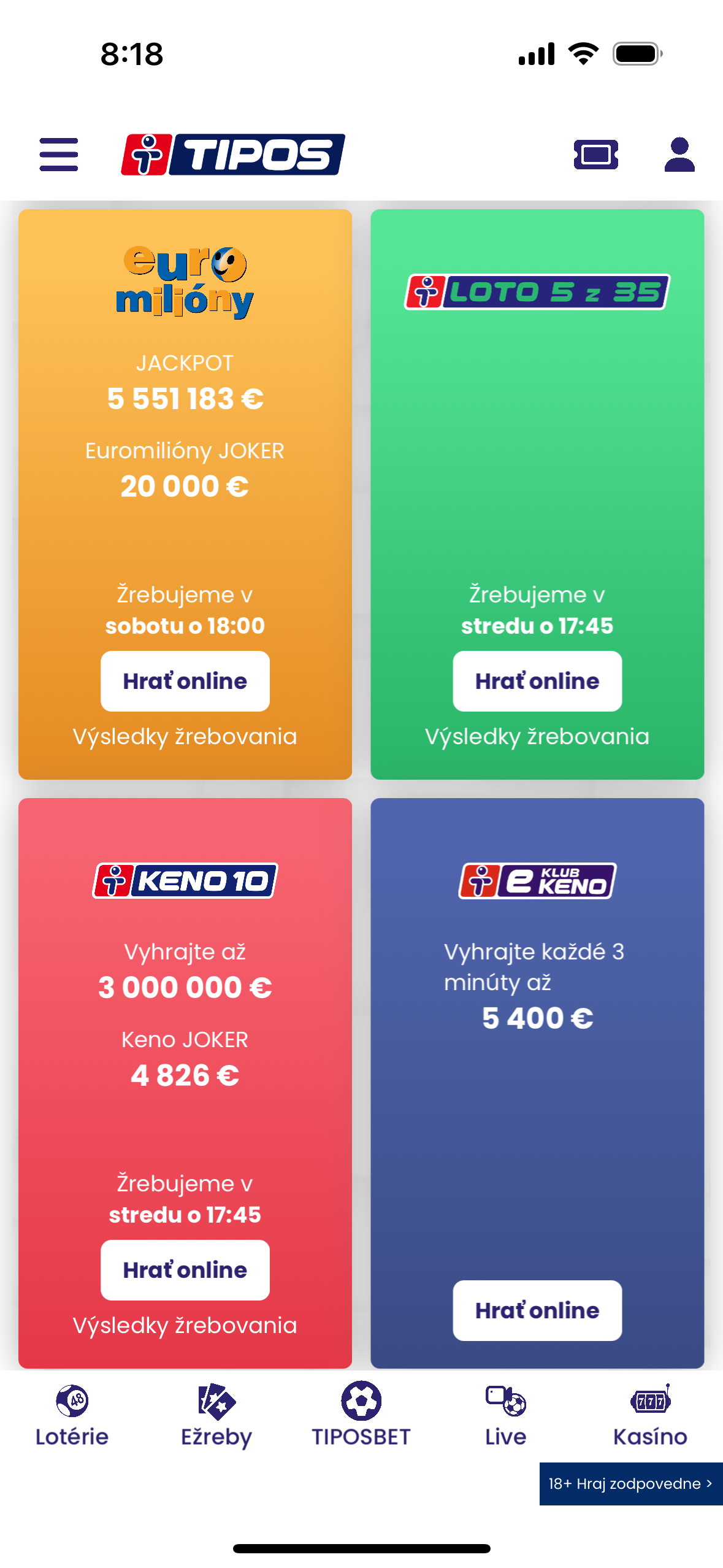 lottery app interface