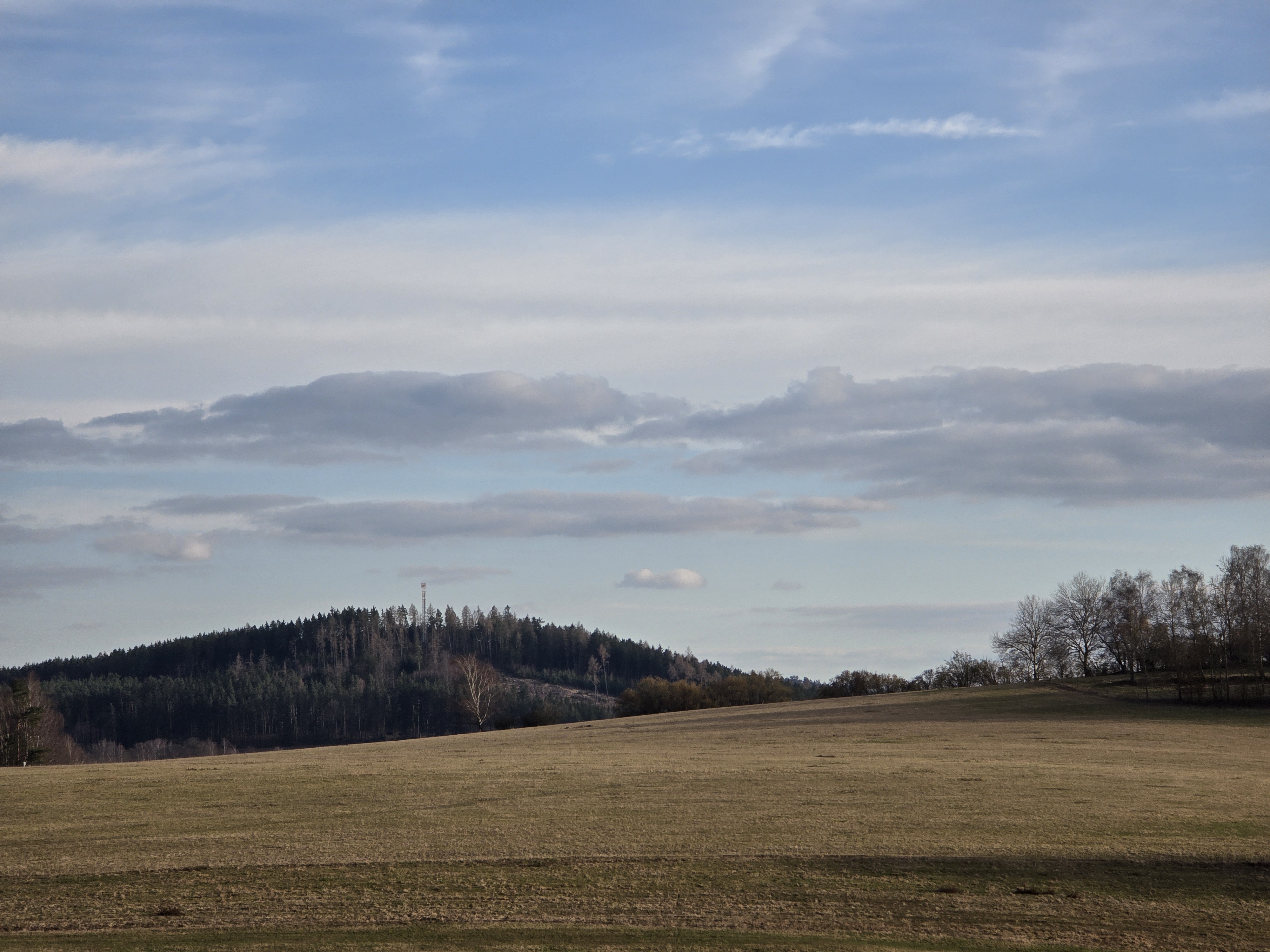 open field with distant hill