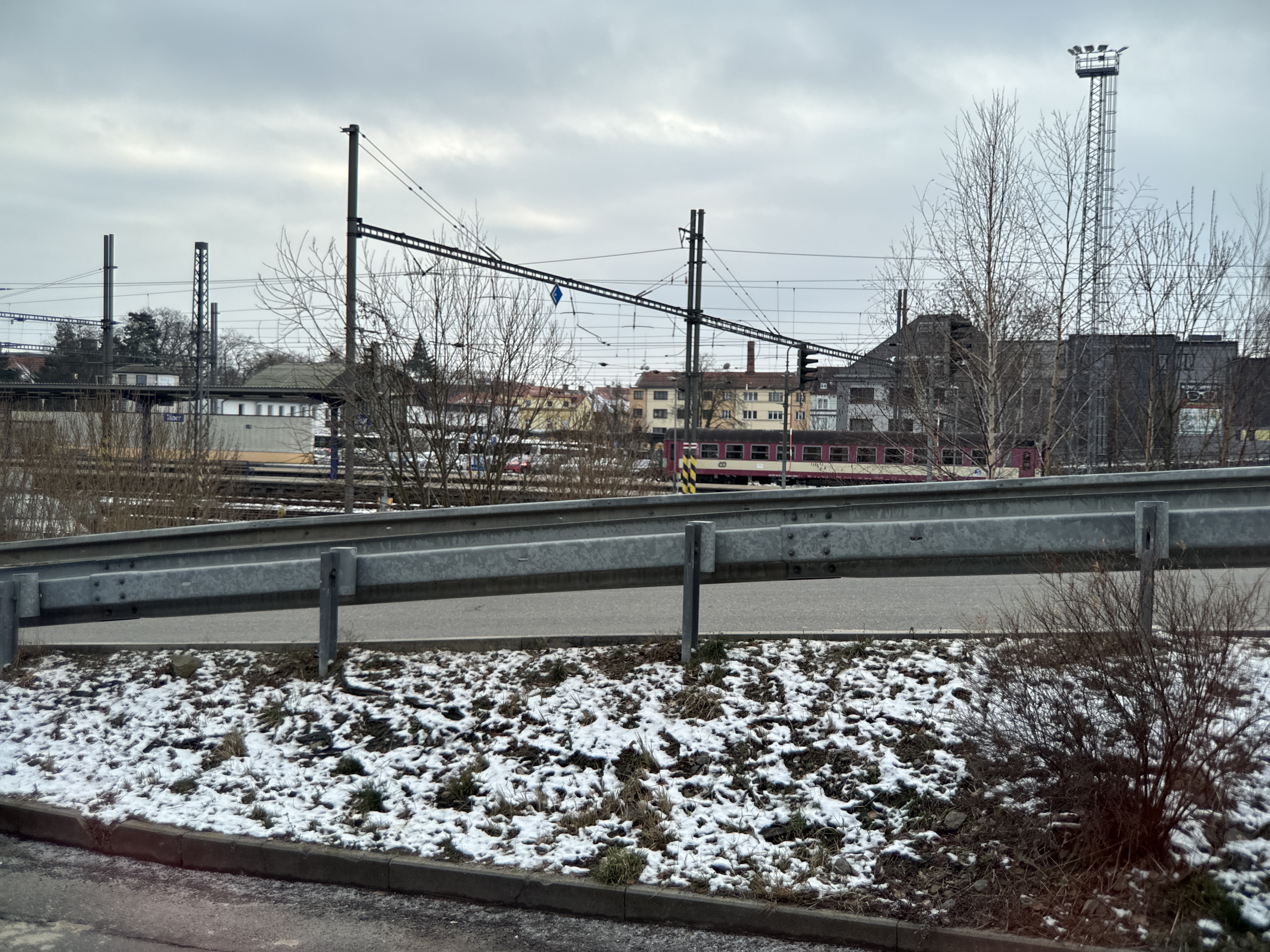 train tracks snowy urban