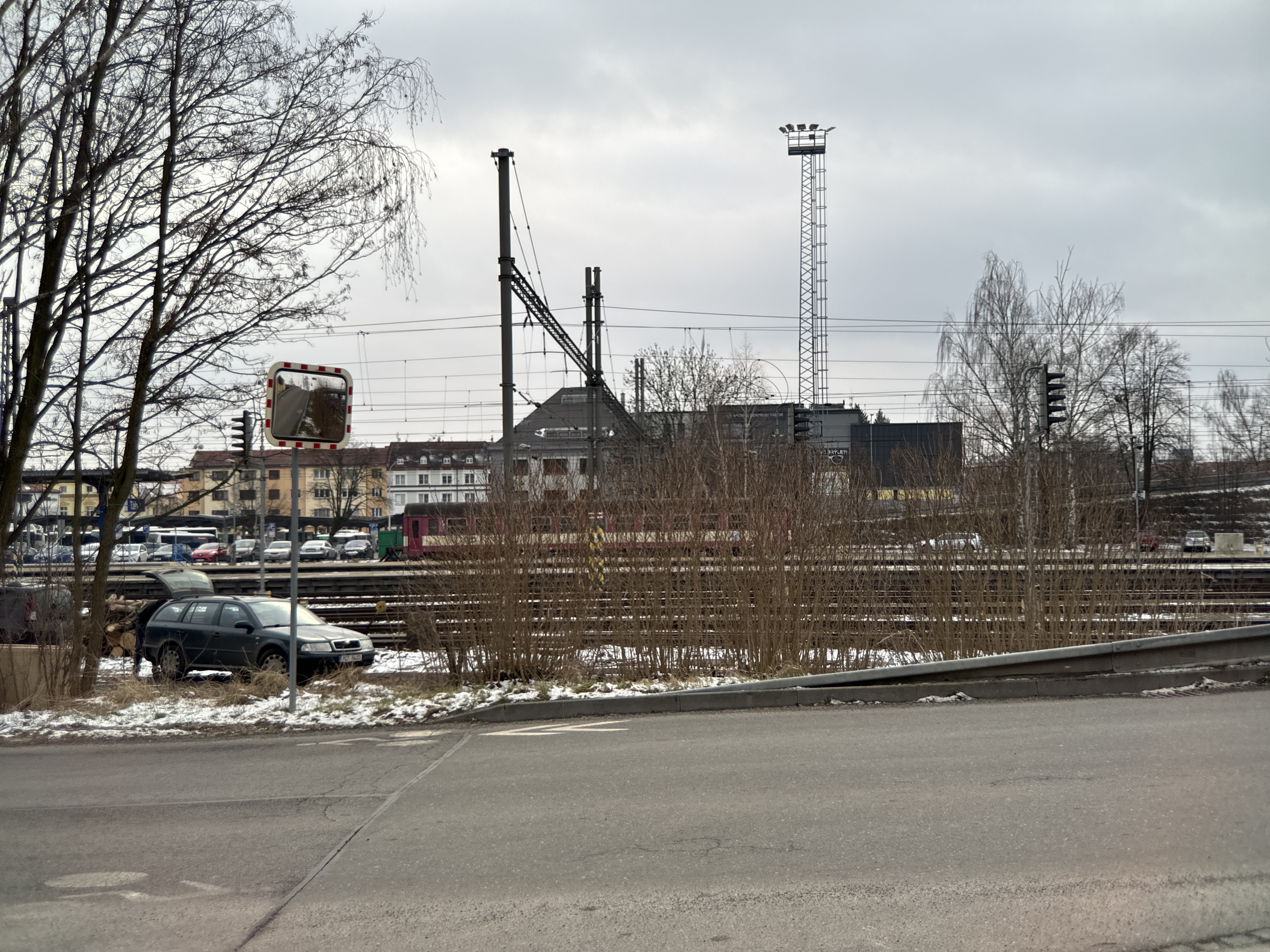 urban train tracks winter