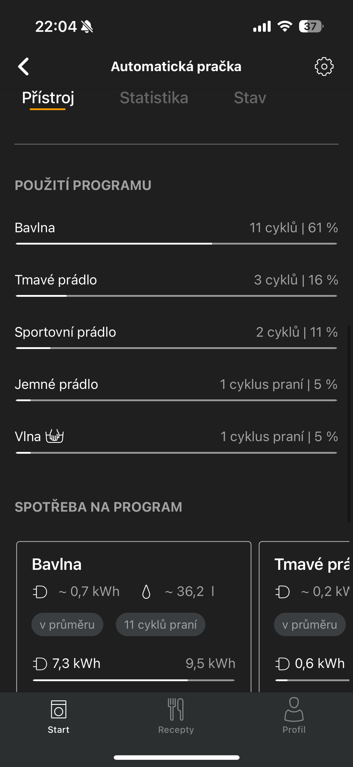 washing machine program details