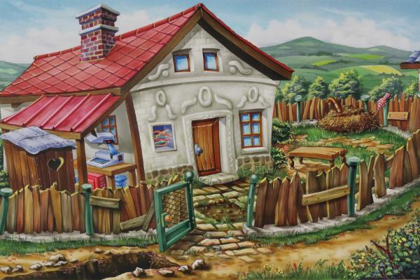 cartoon cottage yard