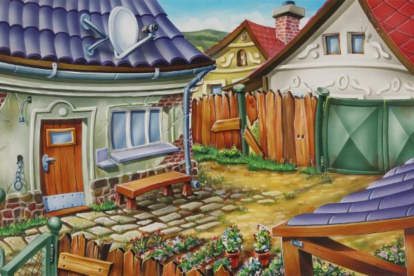 cartoon village yard