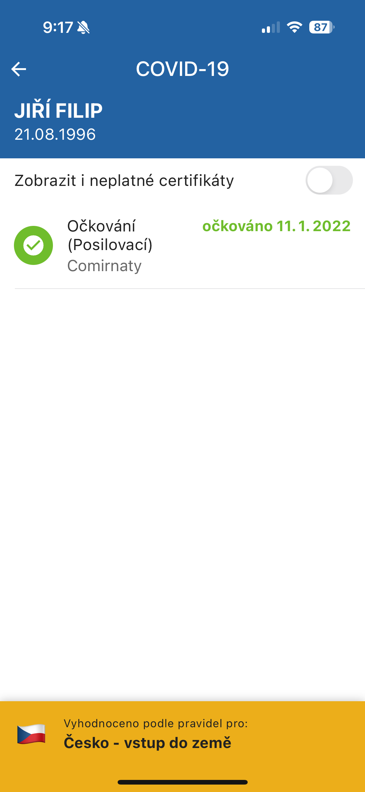 covid vaccine details app screen