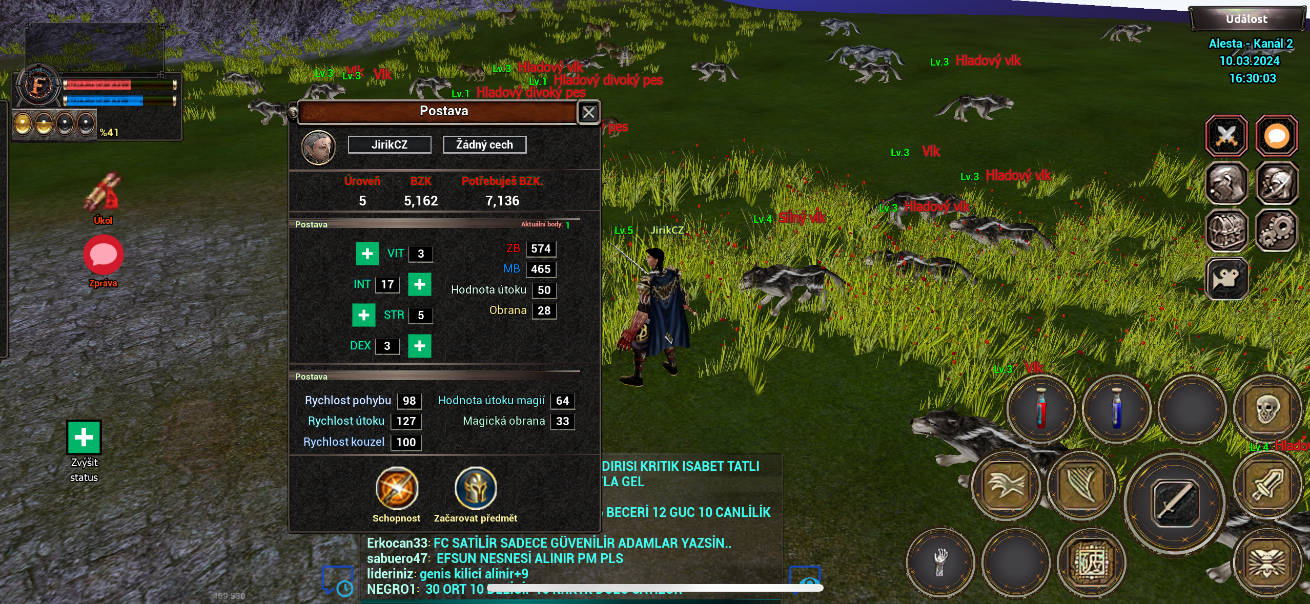 gameplay character stats display