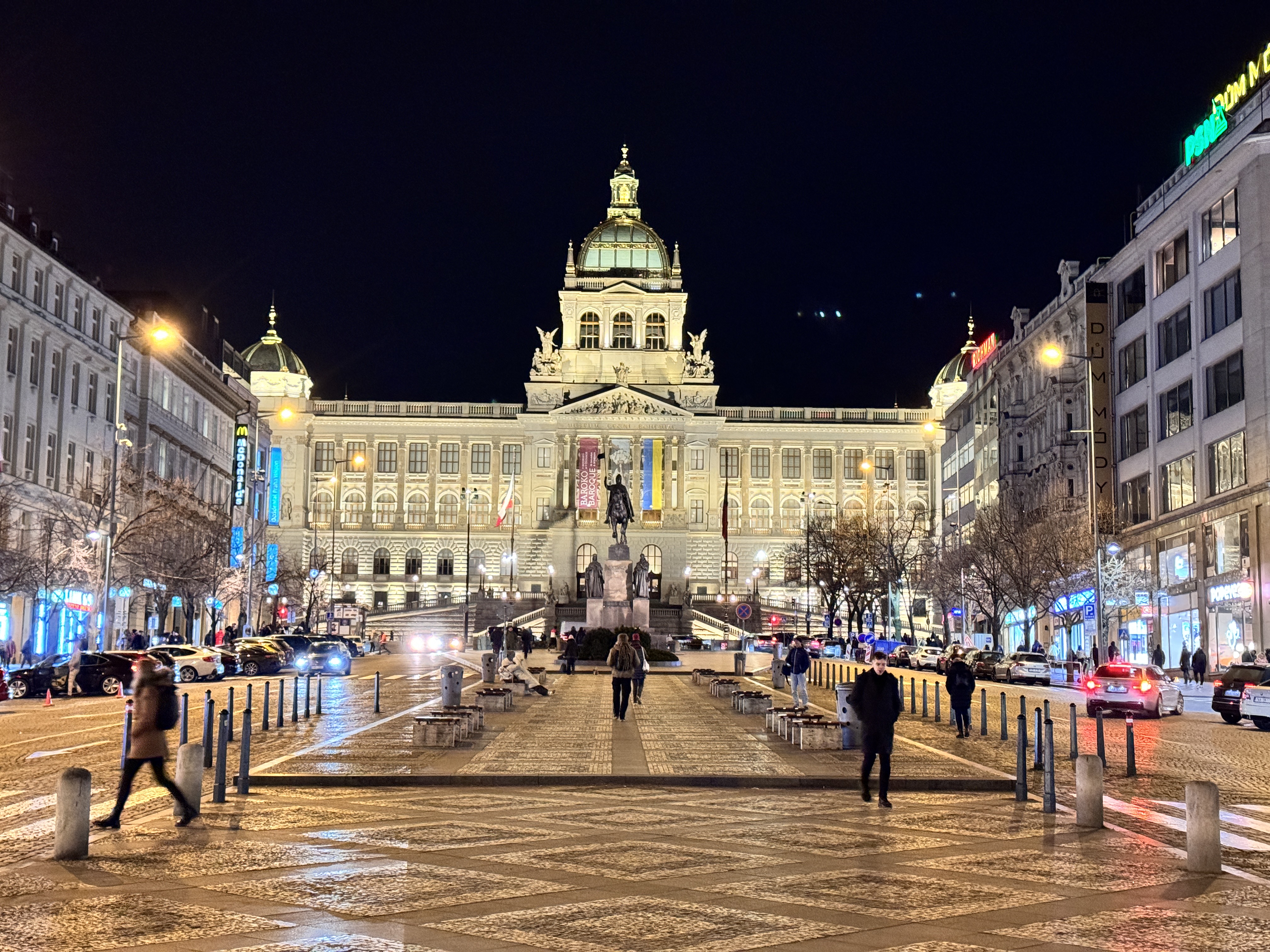 illuminated city square