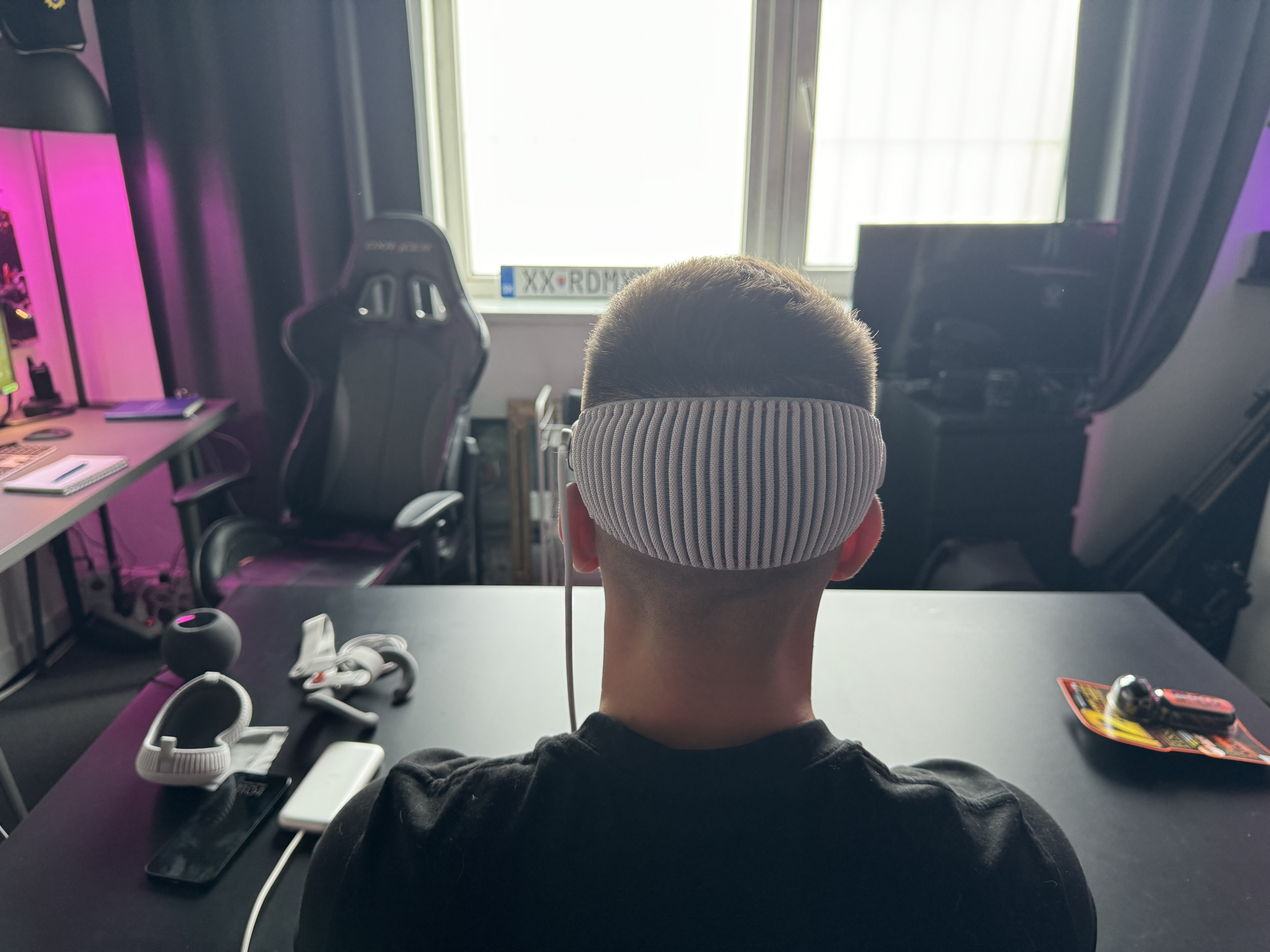 person wearing vr headset back