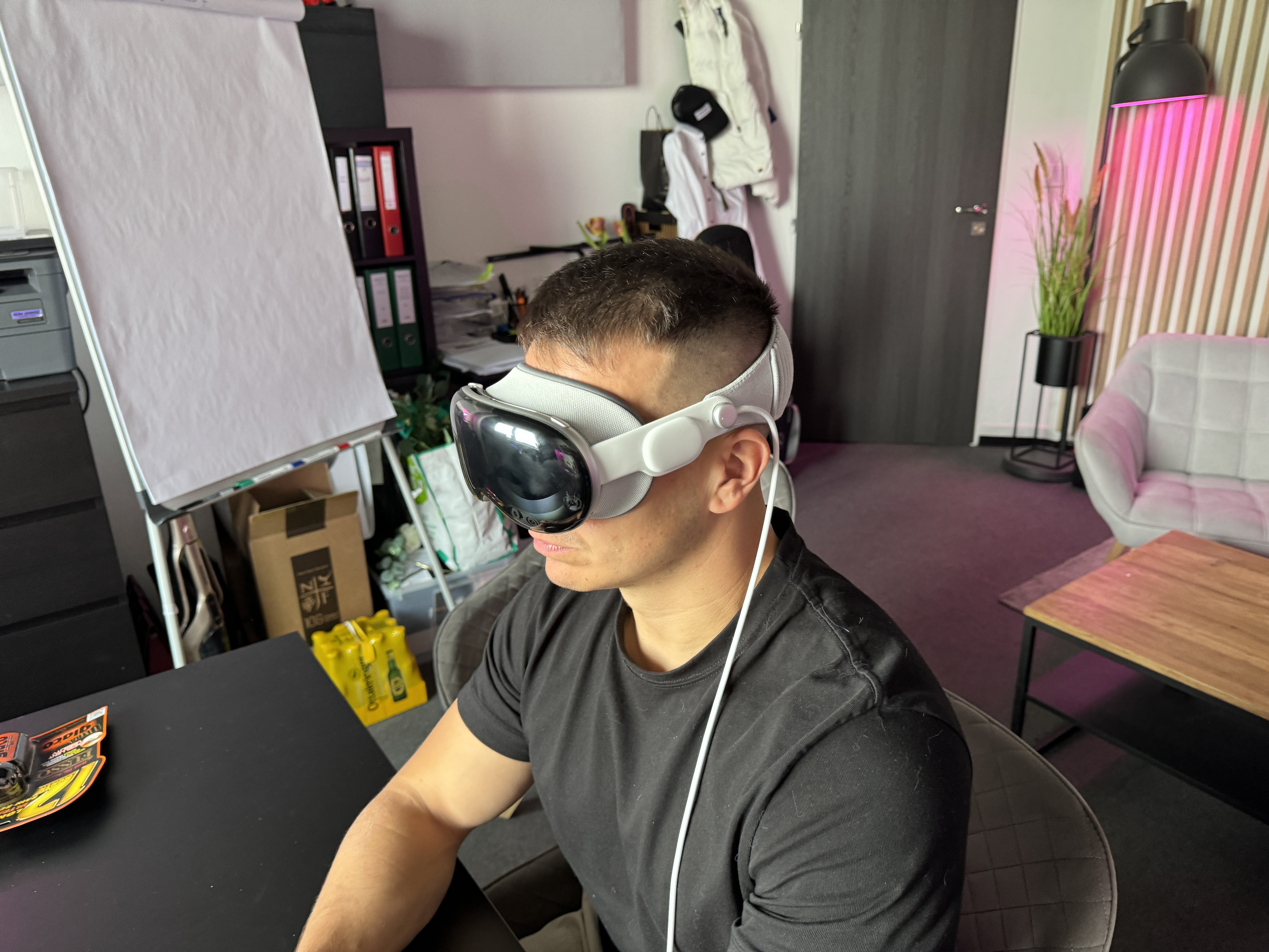 person wearing vr headset side