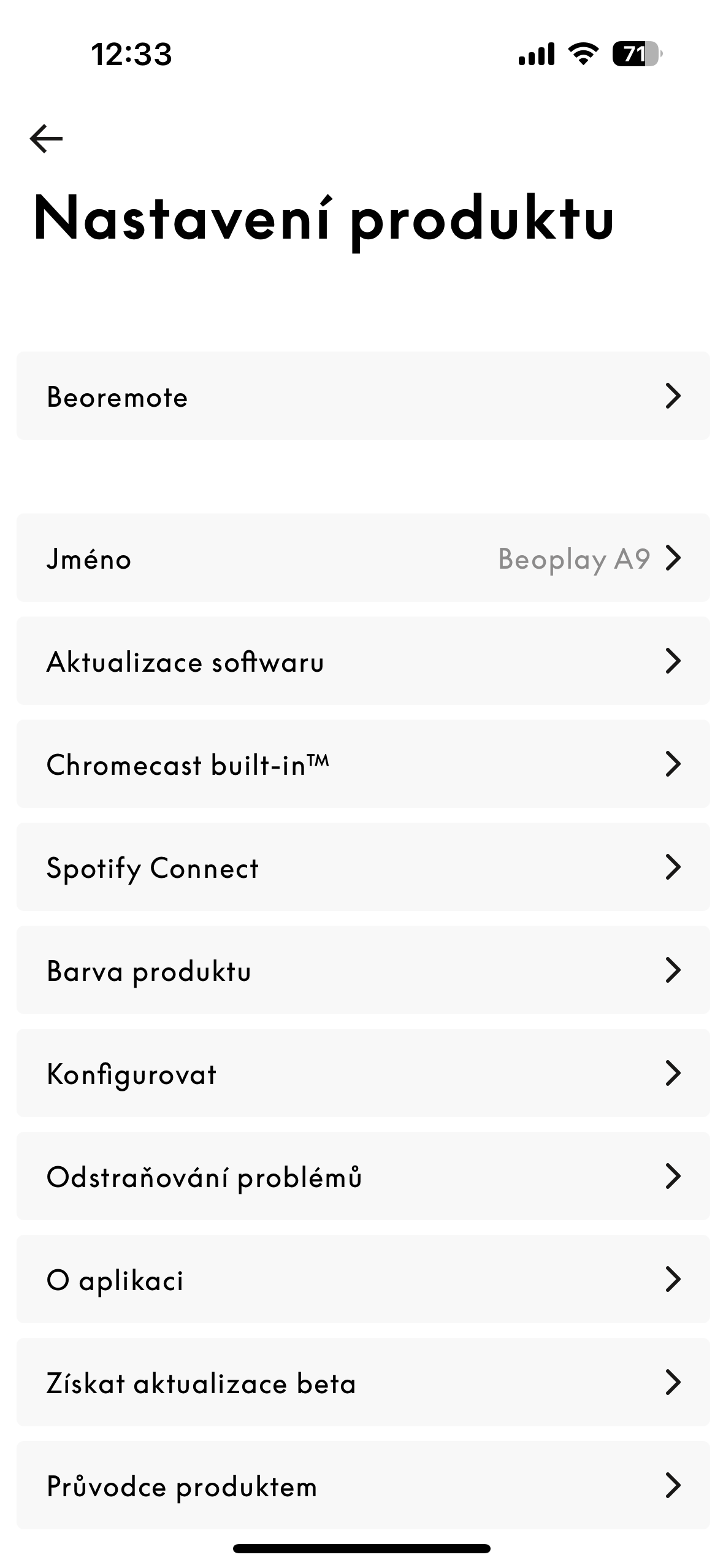 product settings menu
