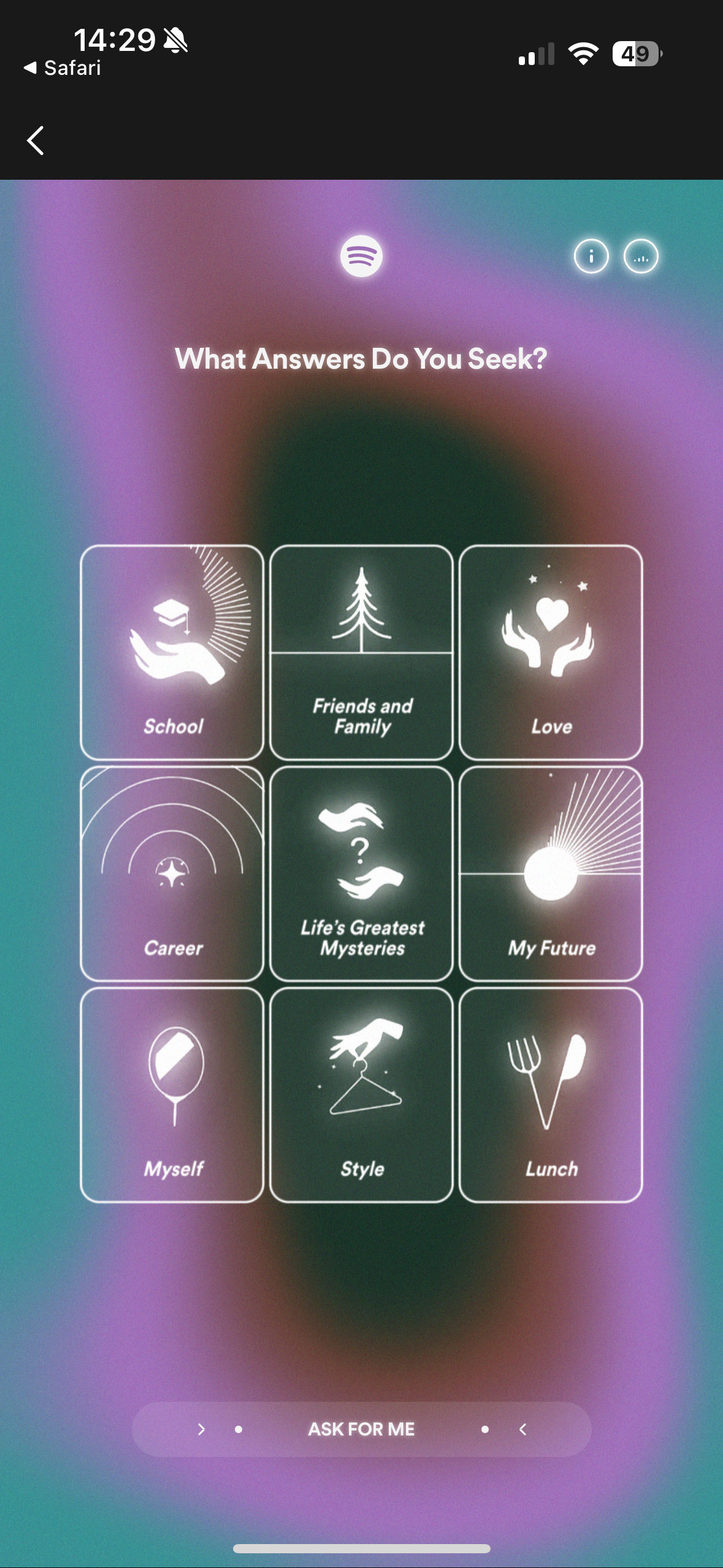 question selection interface