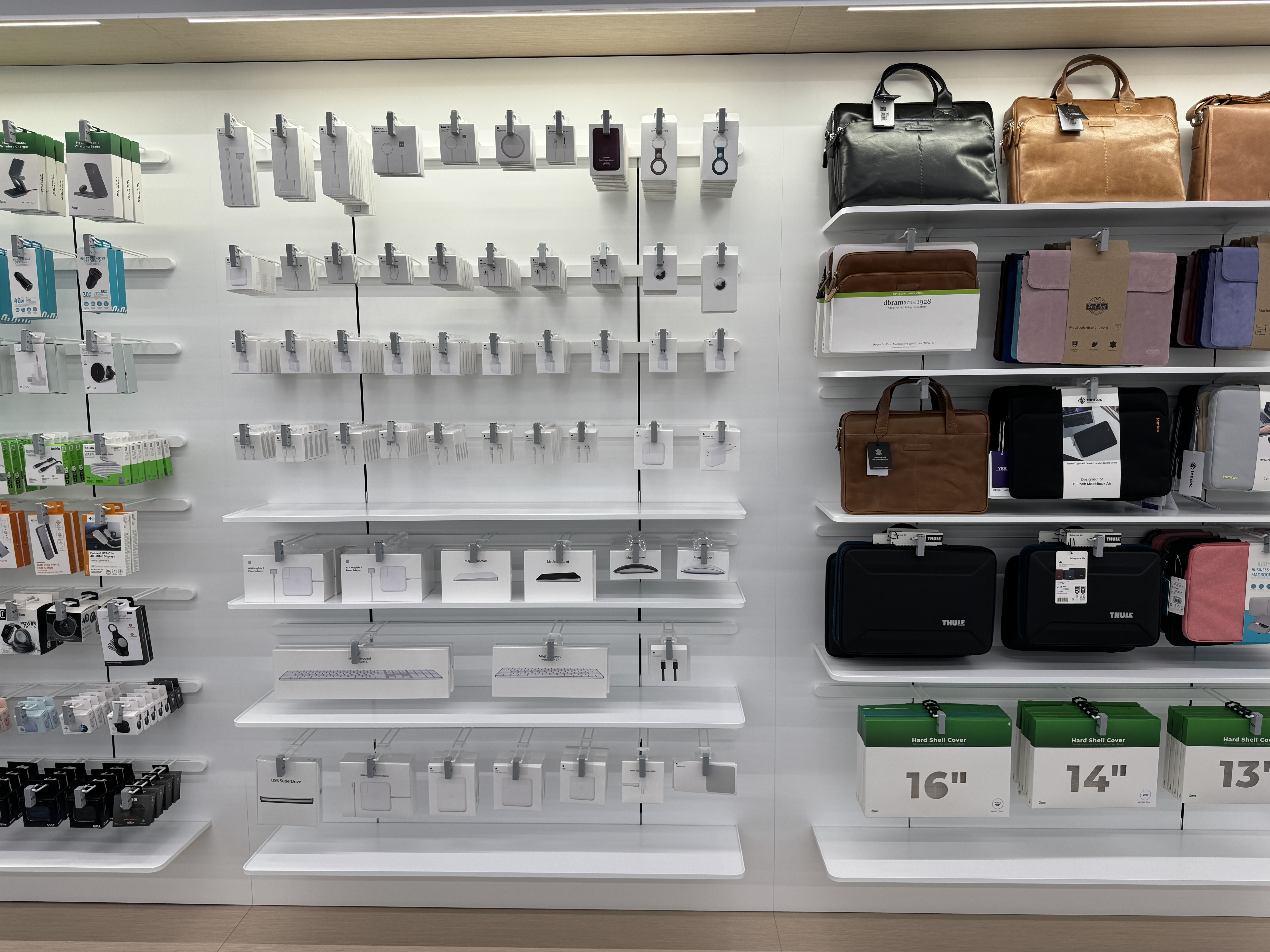 tech accessories and bags display