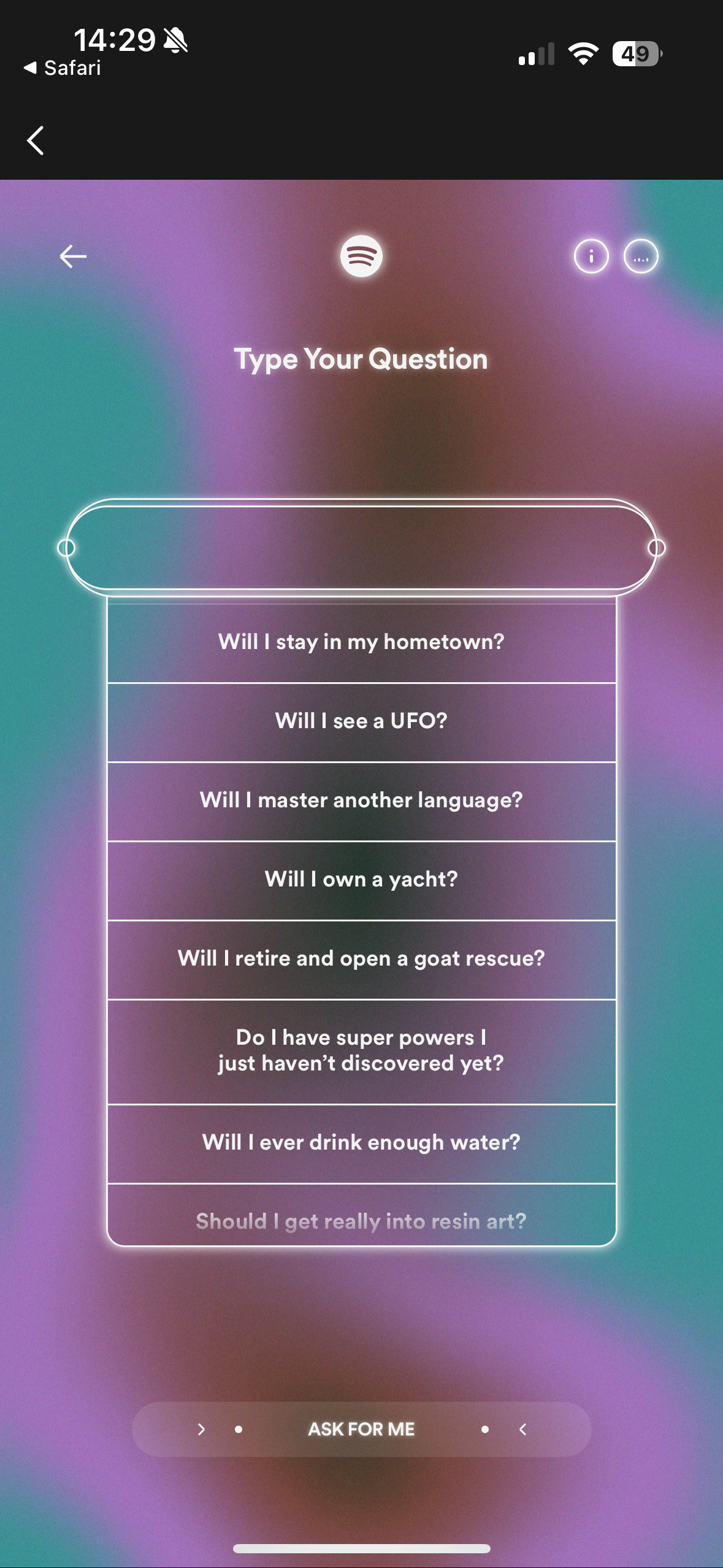 type your question interface