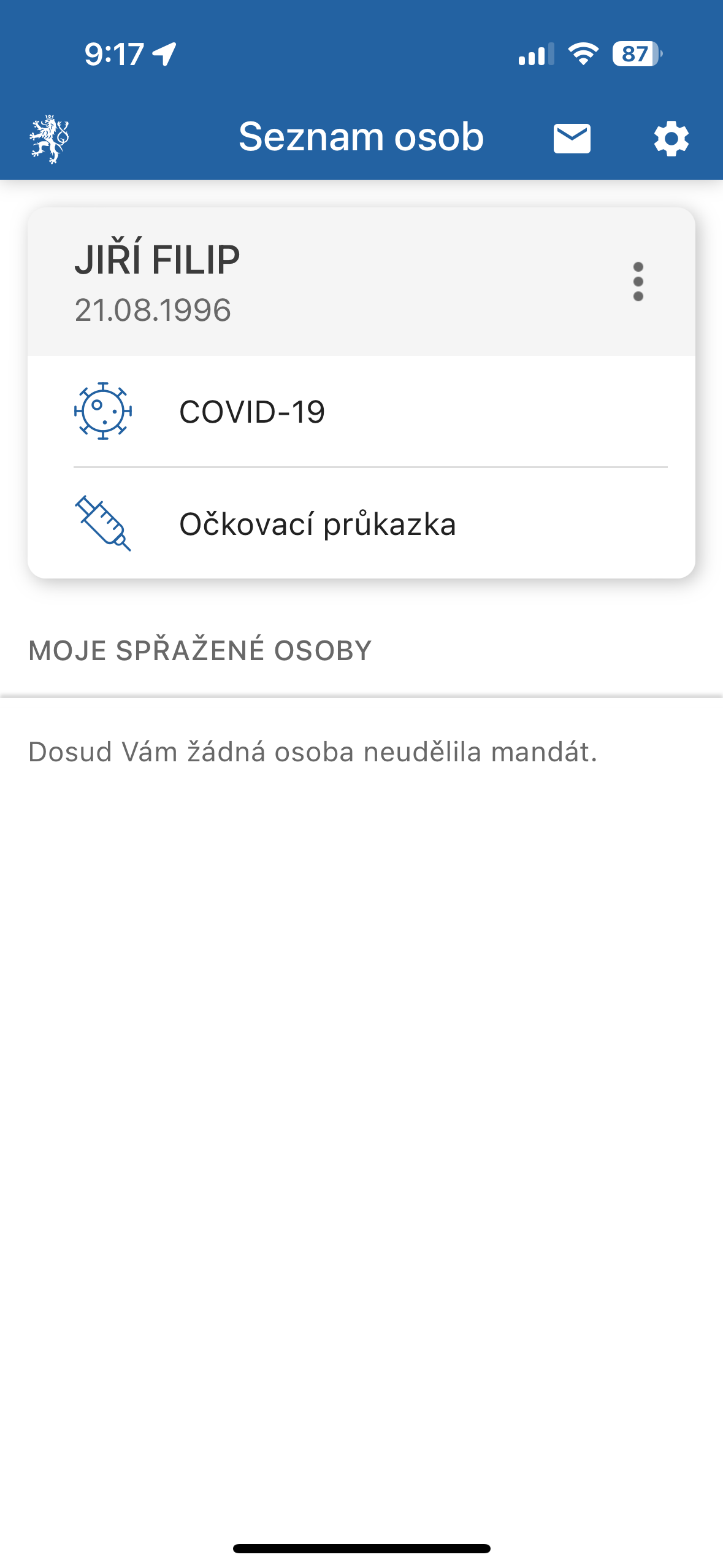 vaccine card app profile screen