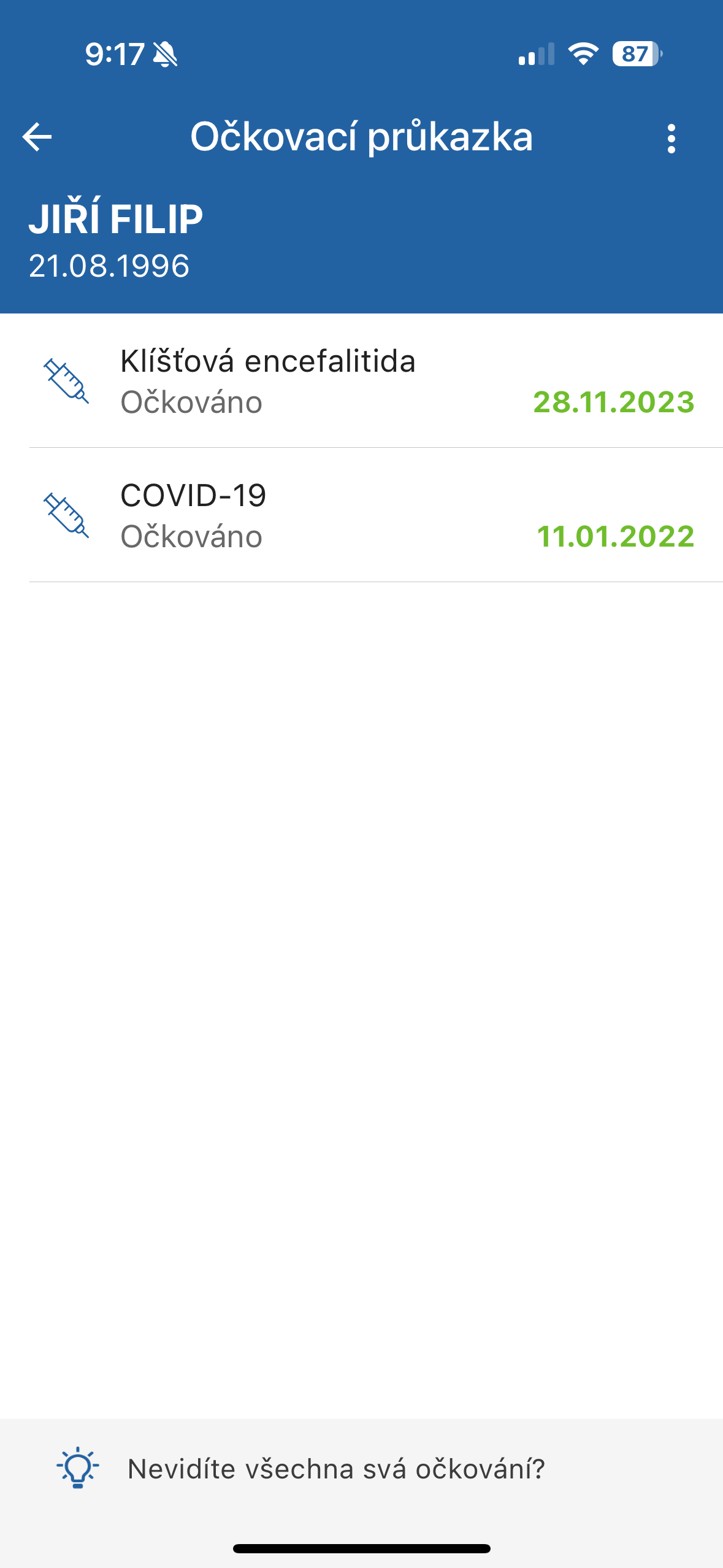 vaccine record app screen